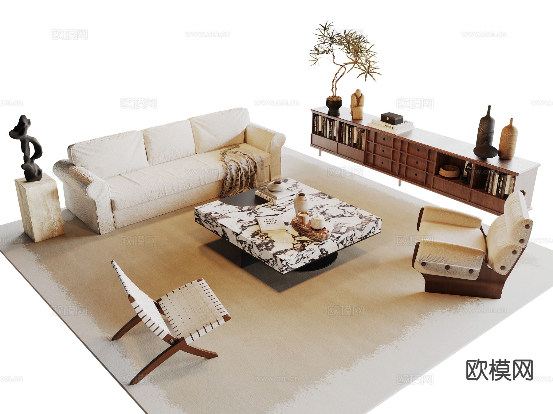 中古风组合沙发su模型下载（渲染图2）