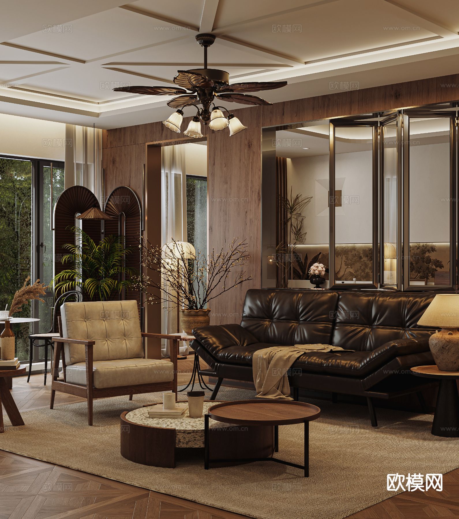 美式轻奢客厅su模型下载（渲染图3）