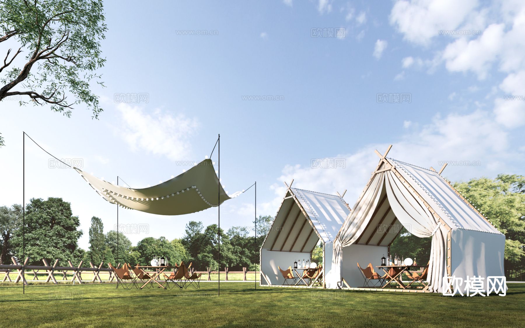 现代露营帐篷 户外帐篷su模型下载（渲染图2）