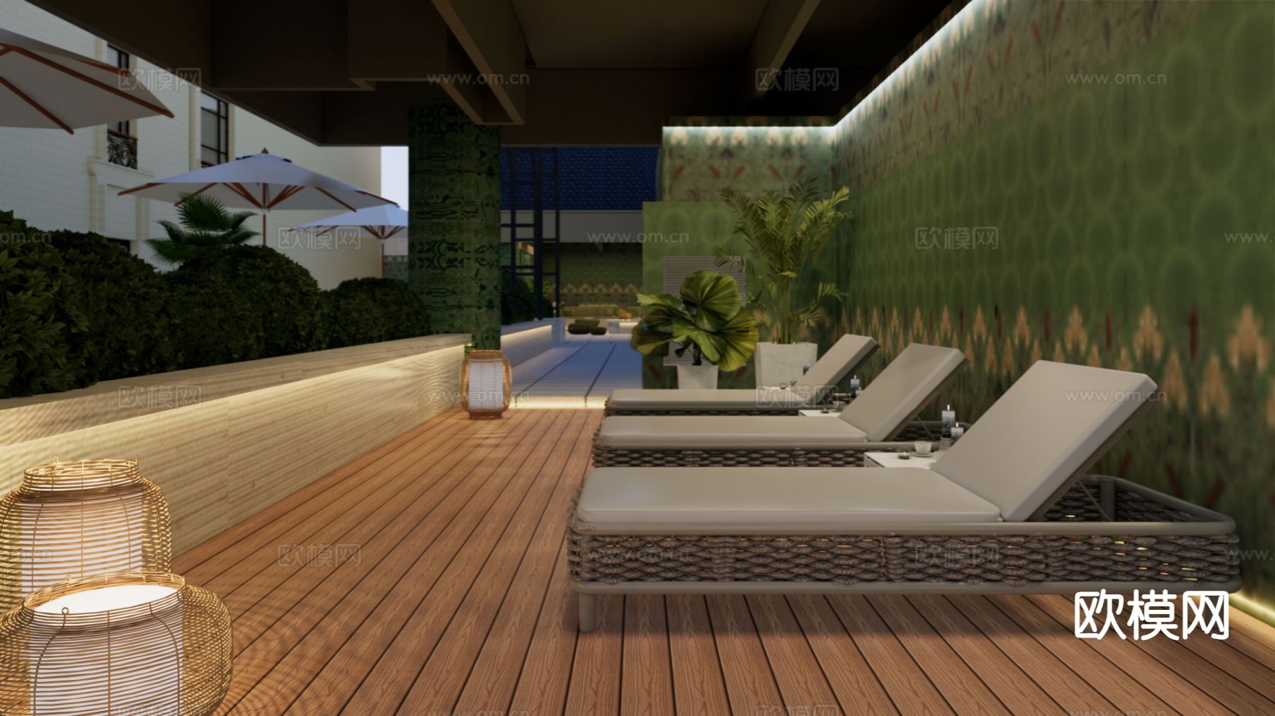 泳池躺椅 沙滩躺椅su模型下载（渲染图3）