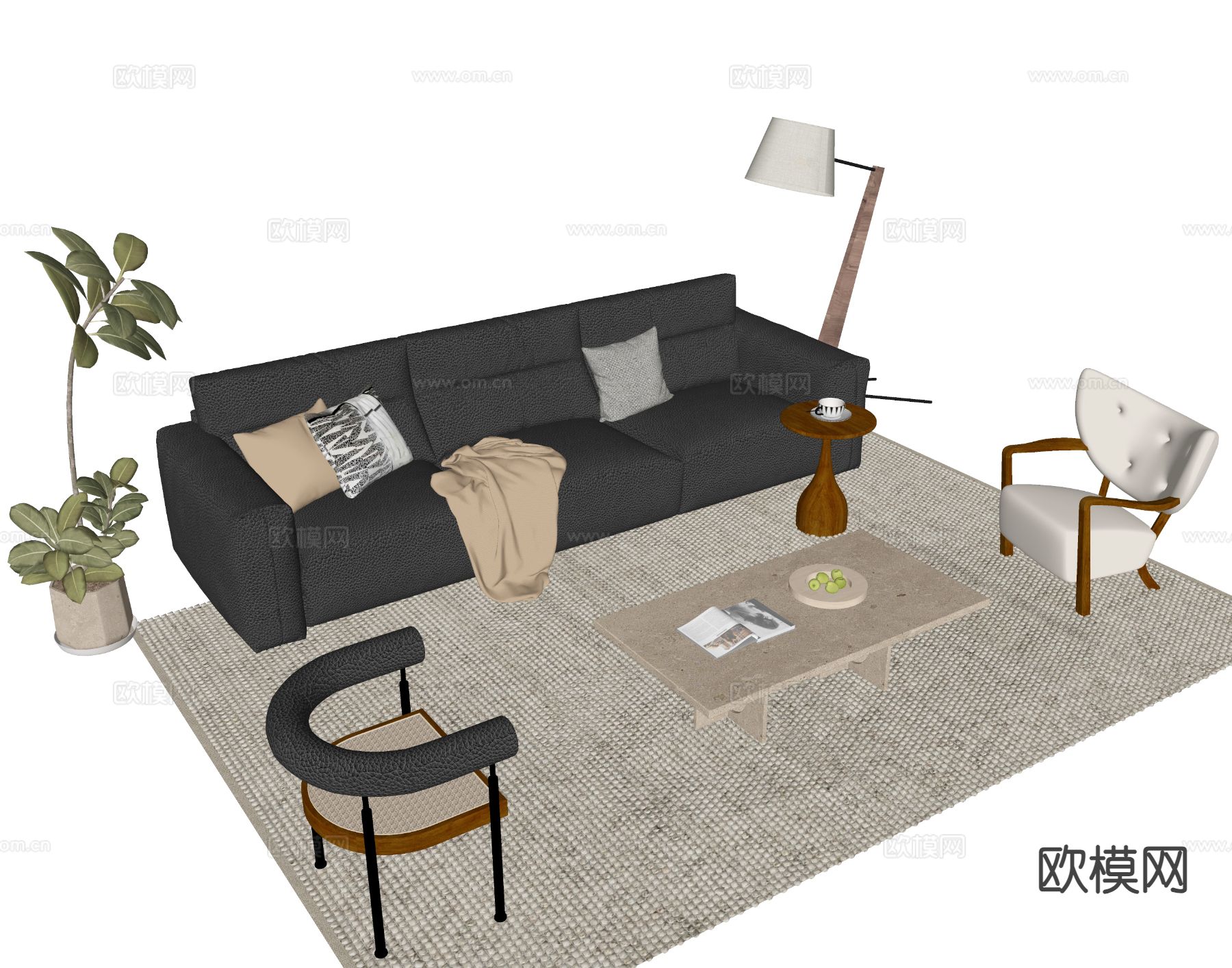 中古风组合沙发su模型下载（渲染图1）