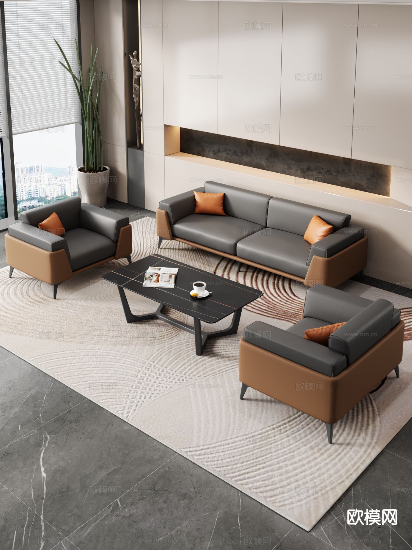 现代办公室沙发 组合沙发3d模型下载