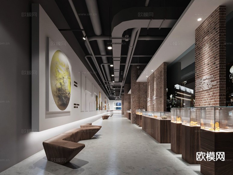 工业风博物馆 展厅3d模型下载(渲染图1)