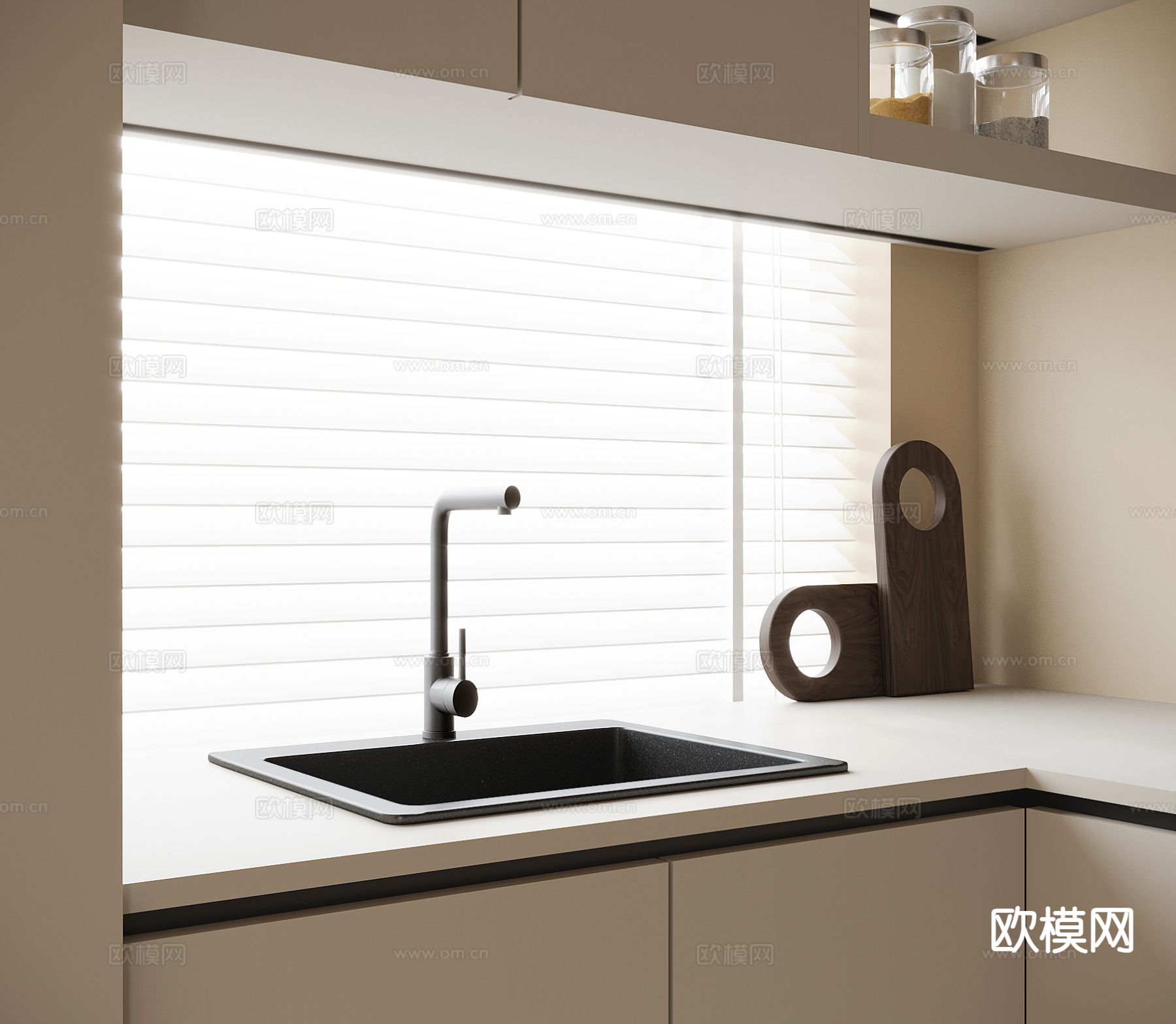 现代厨房洗菜盆 台盆su模型下载（渲染图2）