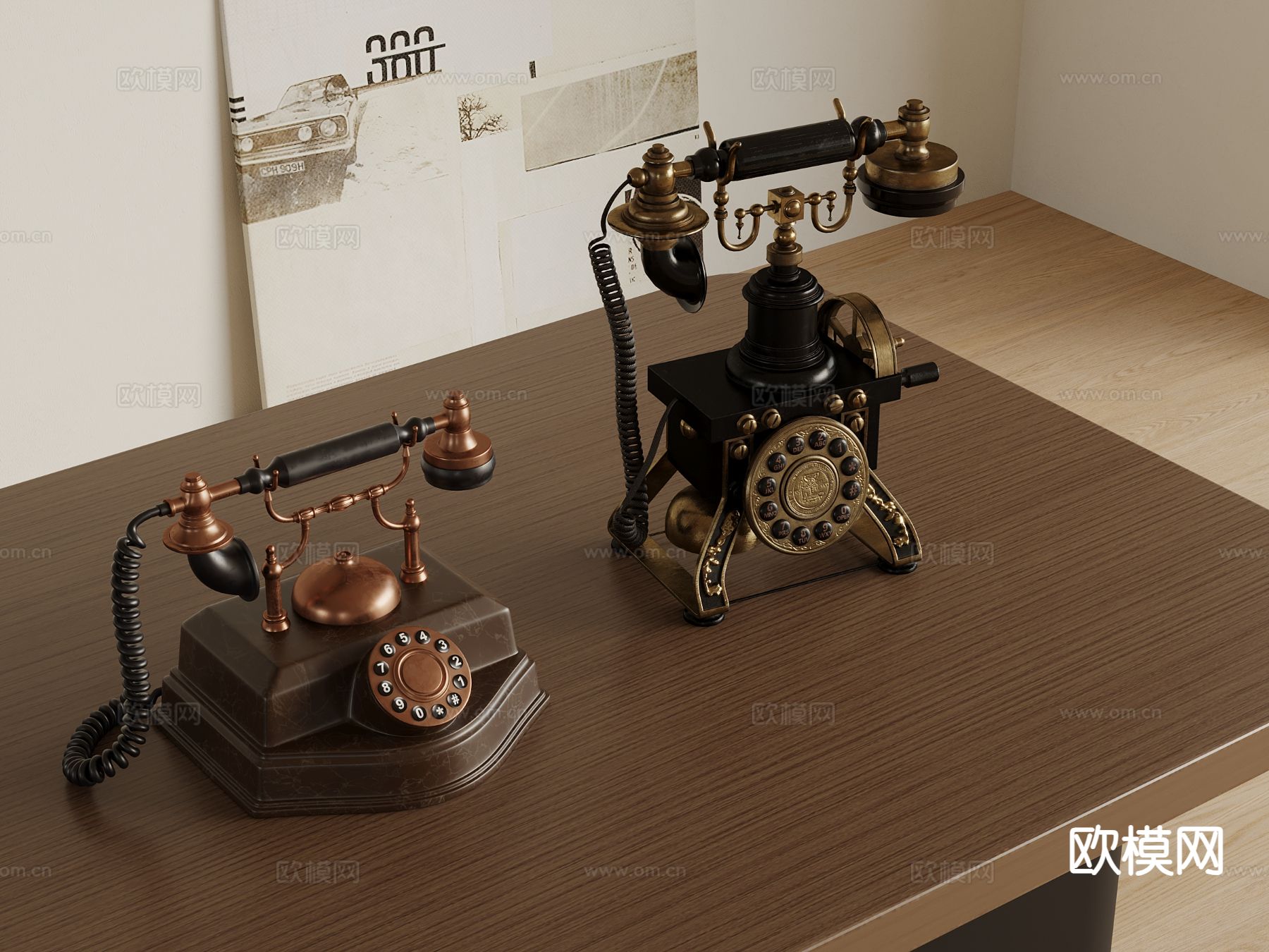 法式电话 拨盘电话机su模型下载（渲染图2）