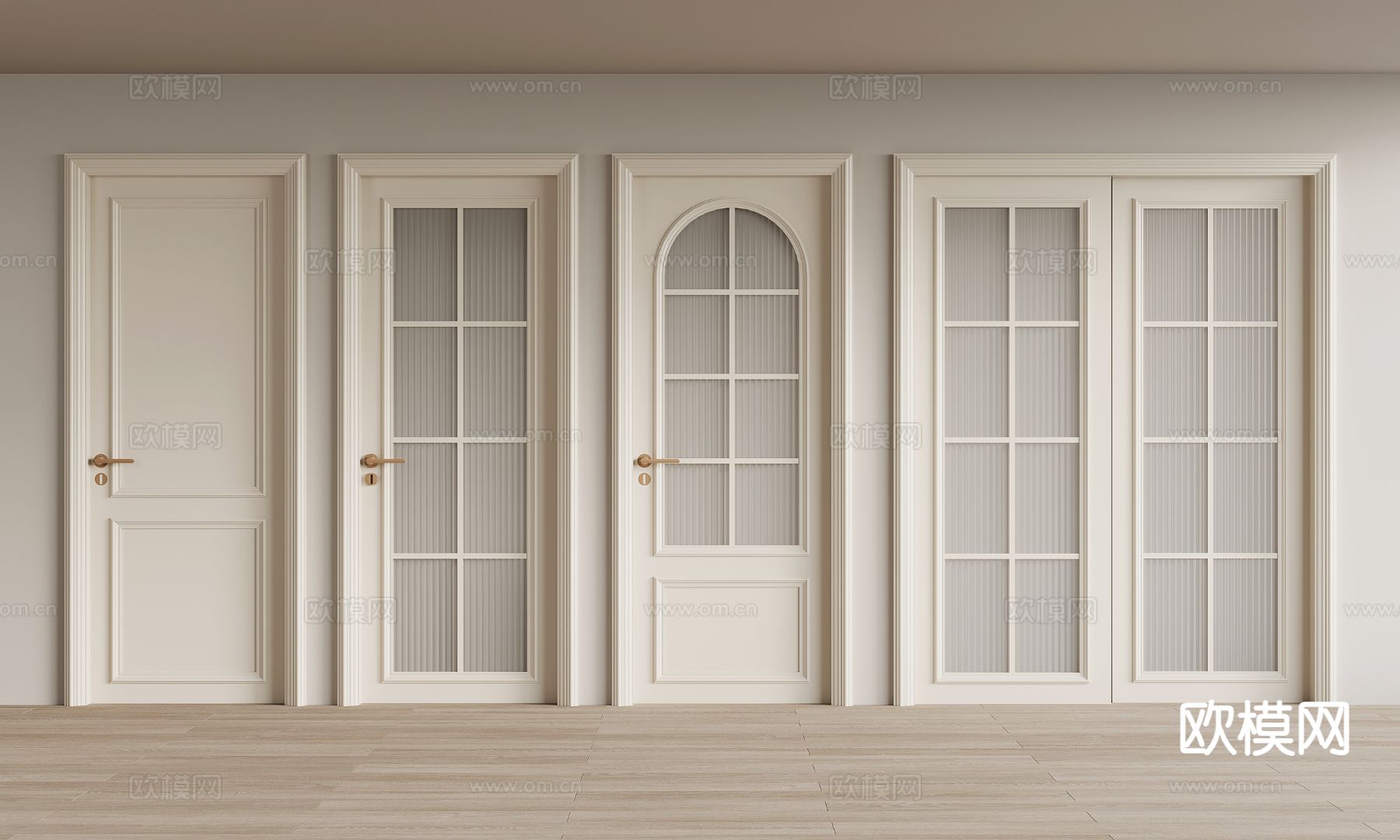 奶油风单开门 室内门3d模型下载