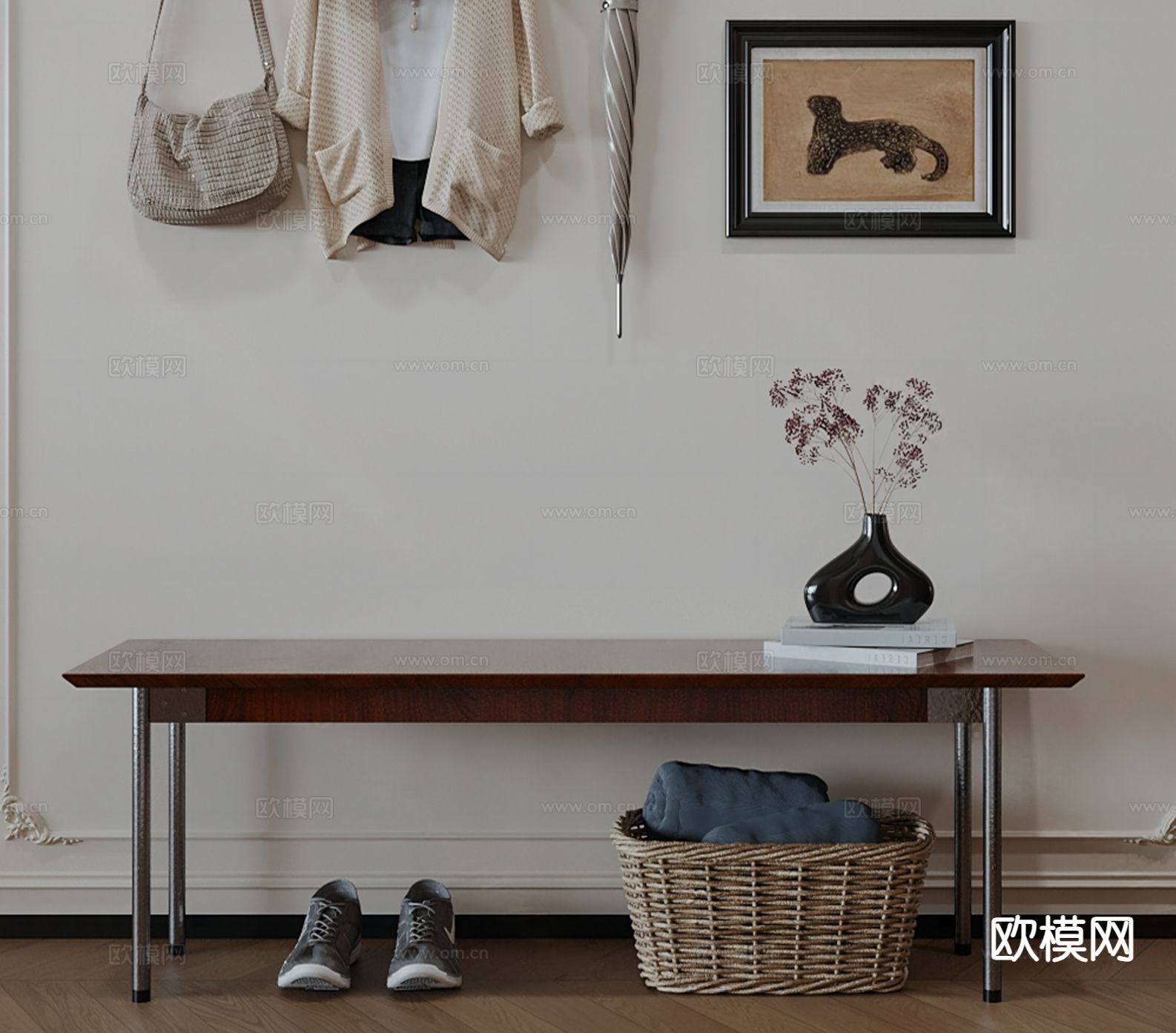 中古风凳子 木凳 换鞋凳su模型下载（渲染图2）