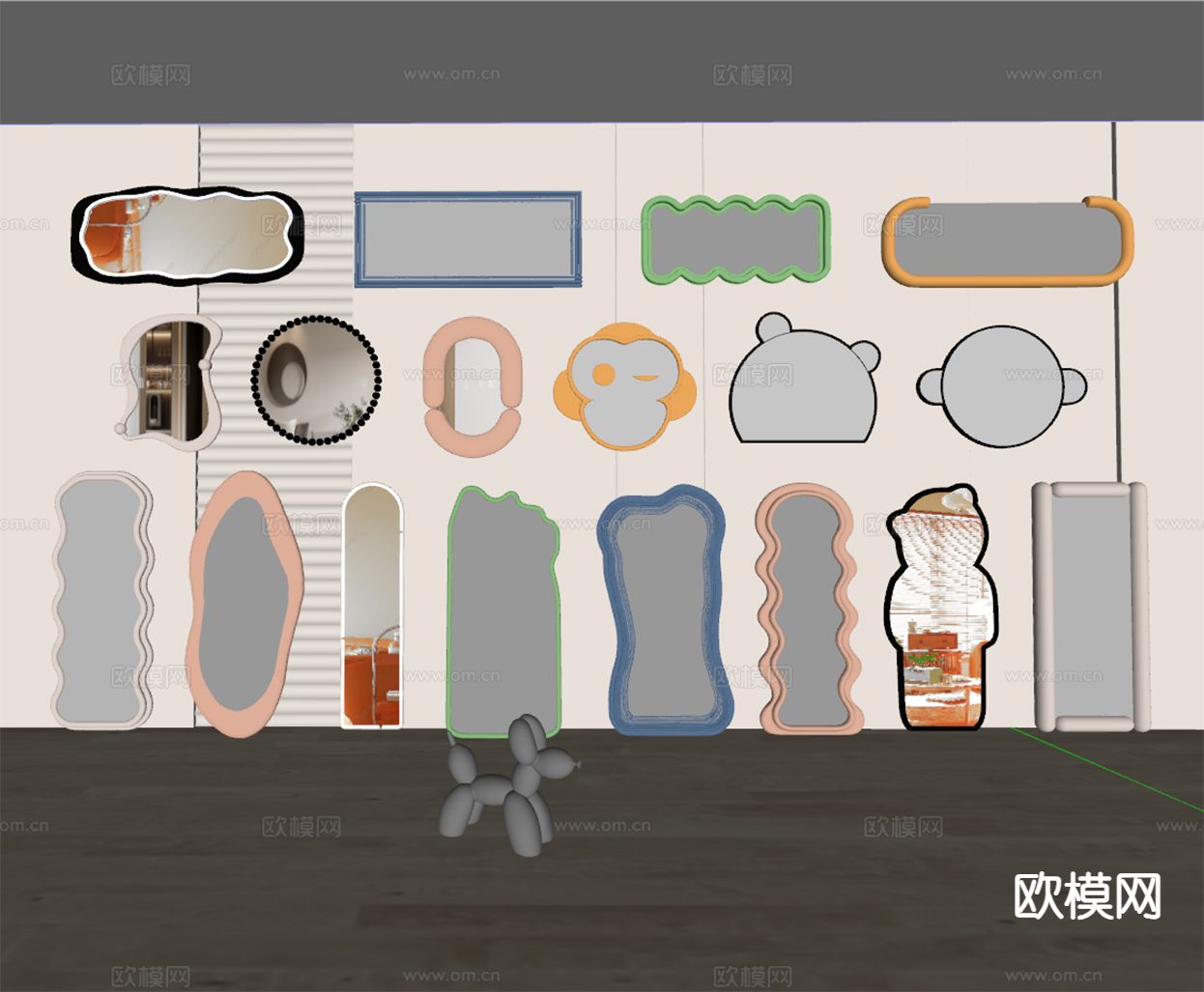 网红镜子装饰镜 卫浴镜 挂镜su模型下载（渲染图1）