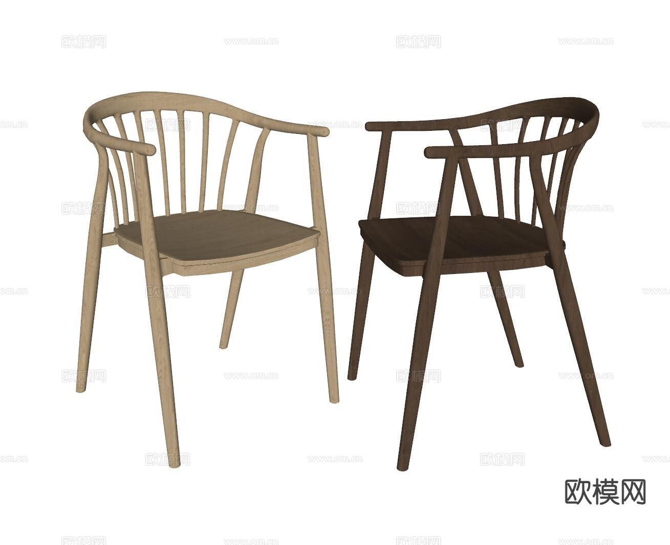 原木风单椅 餐椅su模型下载（渲染图1）