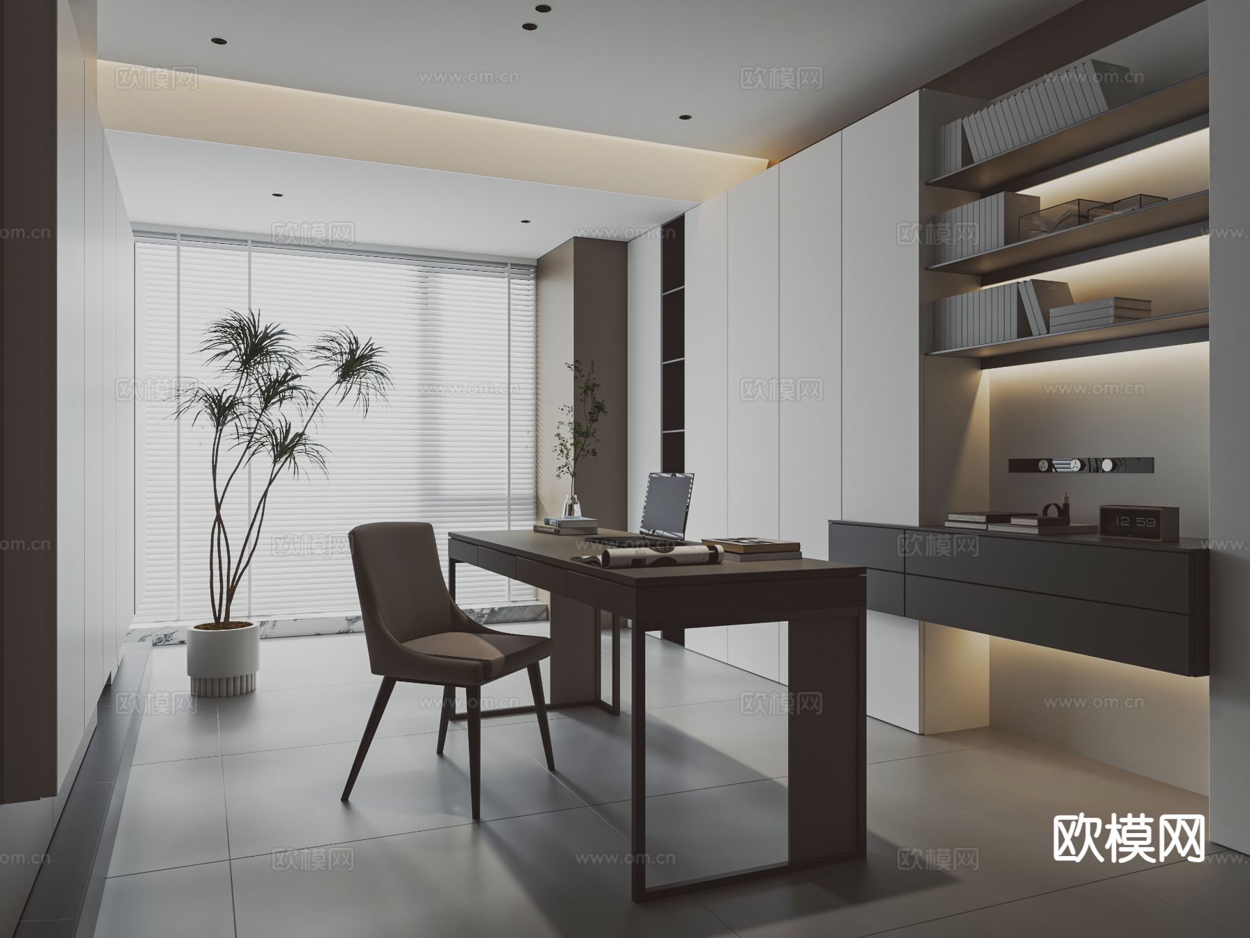 现代书房3d模型下载