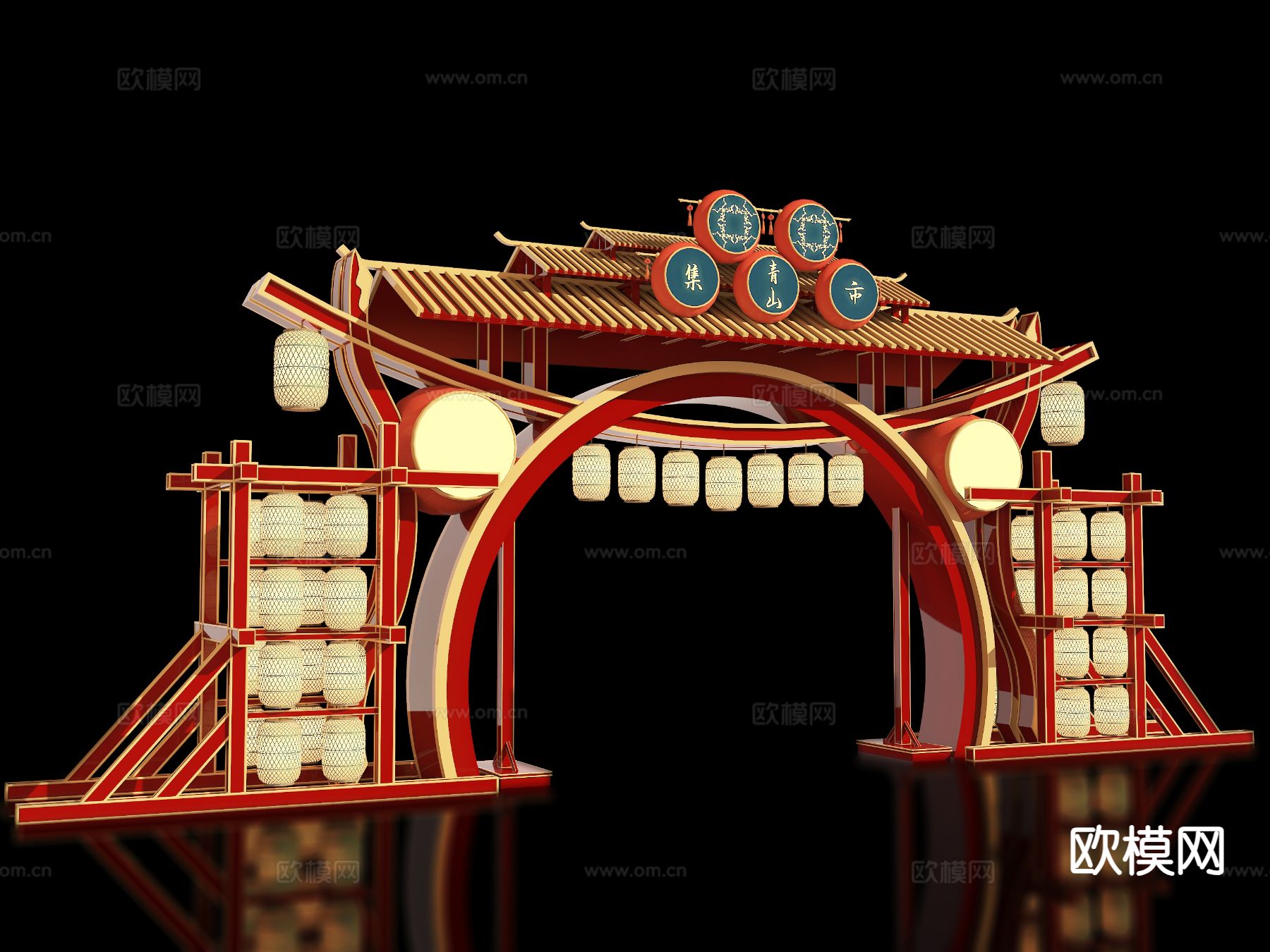 新中式古建牌坊 国潮入口 网红美陈3d模型