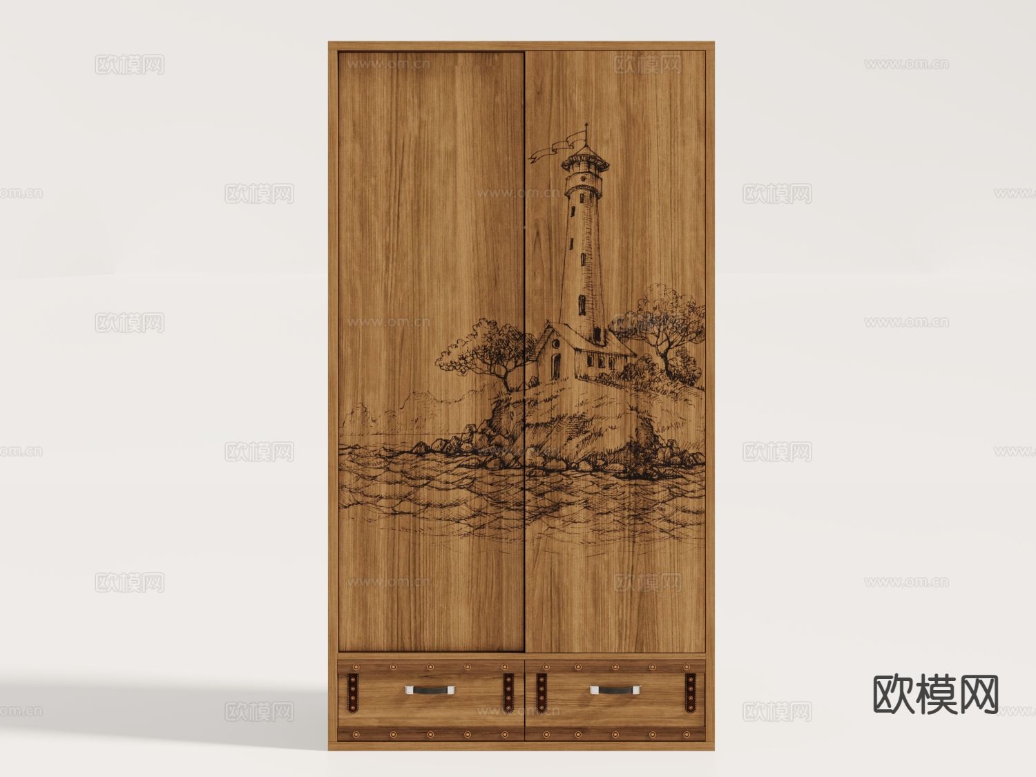 新中式衣柜 装饰柜su模型下载（渲染图1）