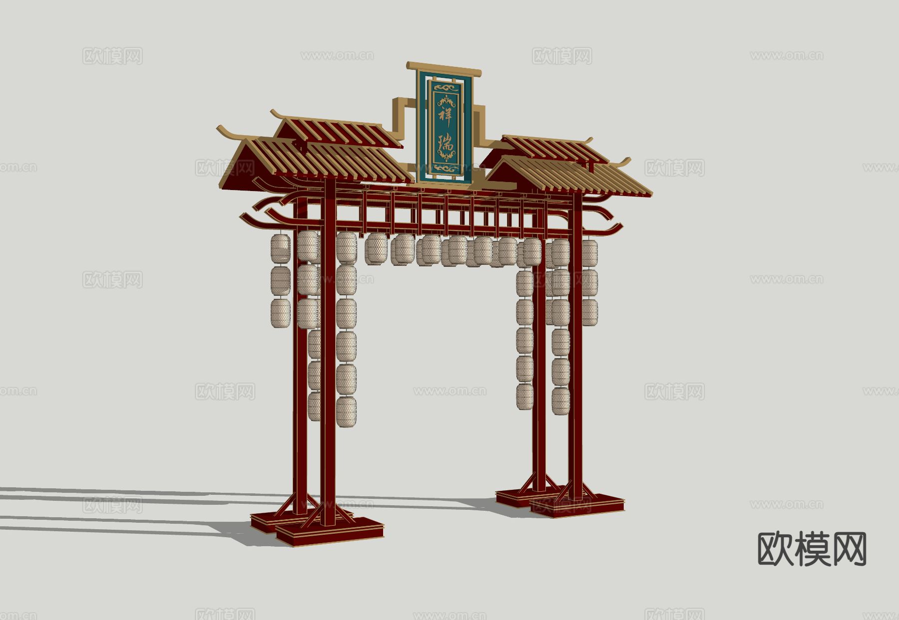 新中式古建牌坊 美陈牌楼 门楼 景区大门3d模型