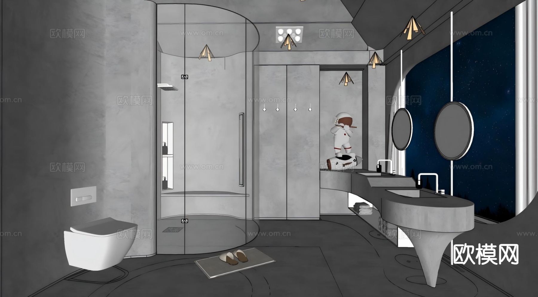 酒店卫生间 洗手间su模型下载（渲染图1）