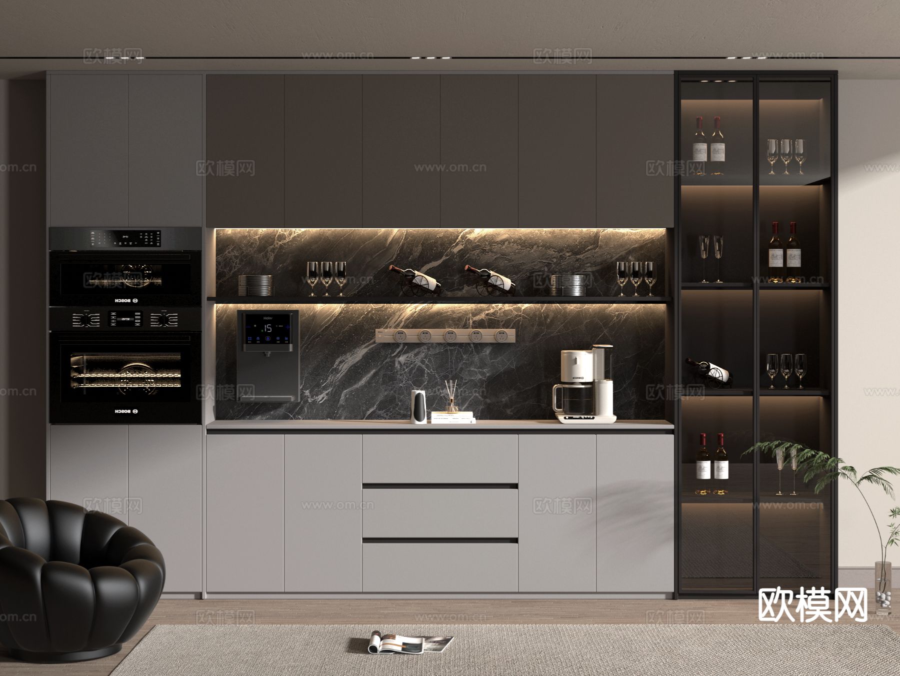 意式酒柜 餐边柜su模型下载（渲染图2）