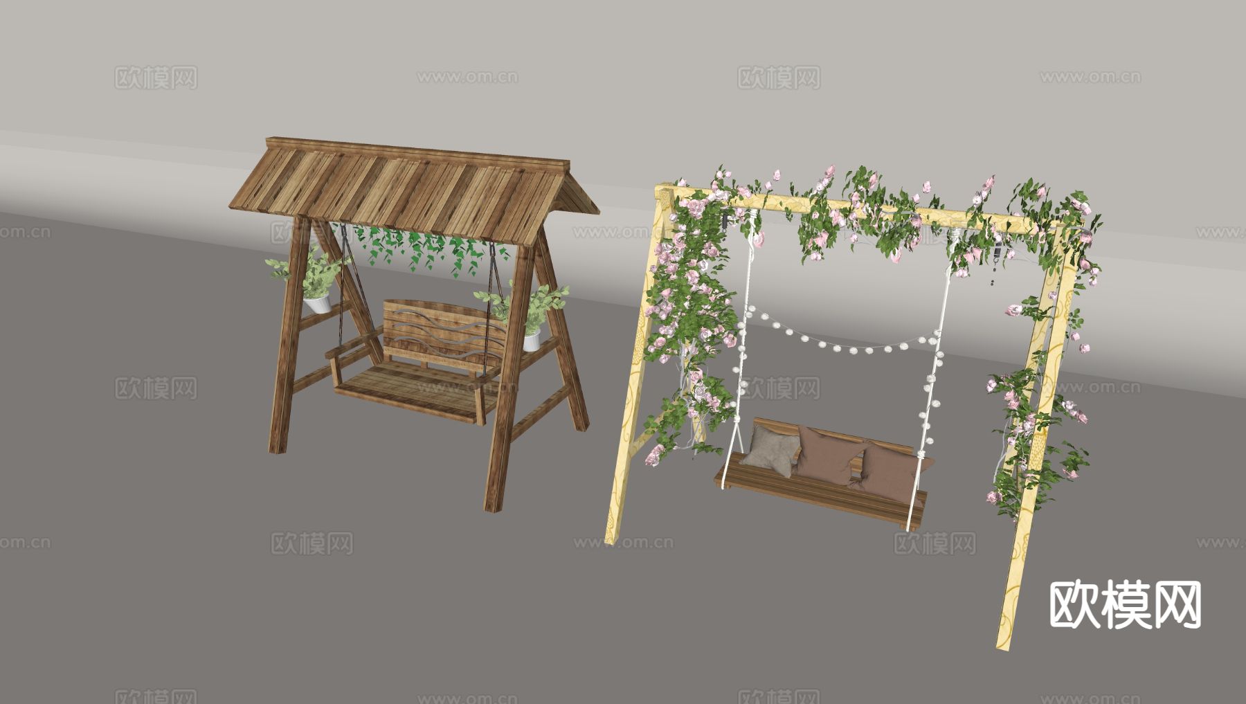 户外秋千椅 吊椅 摇椅su模型下载（渲染图1）