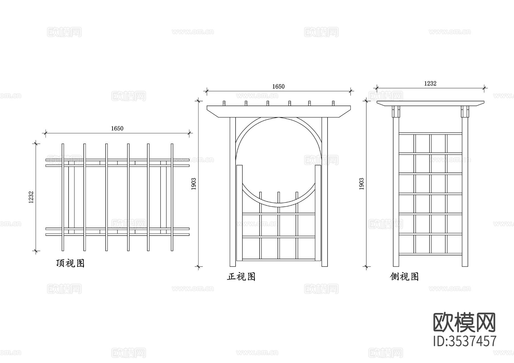 带门的木凉亭cad立面图下载