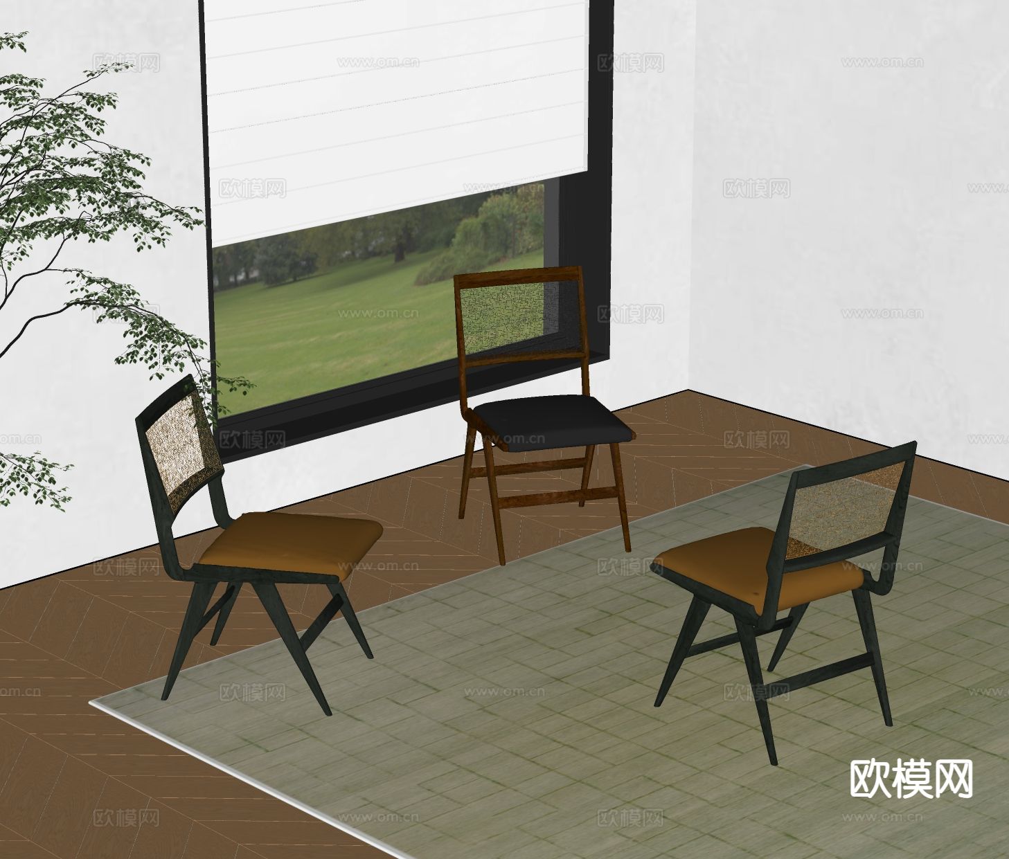 中古风餐椅 单椅su模型下载（渲染图1）