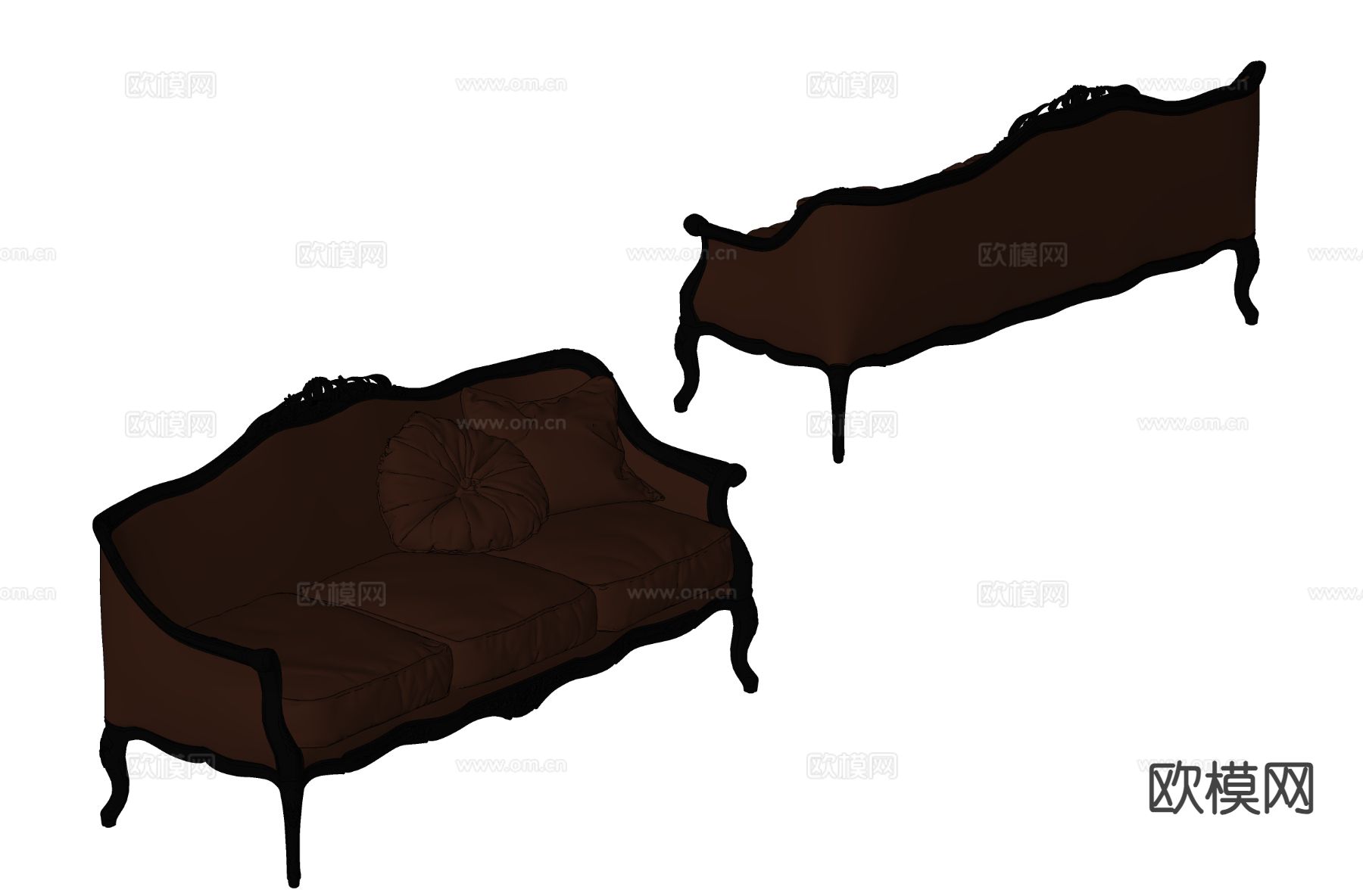简欧皮革多人沙发su模型下载（渲染图1）