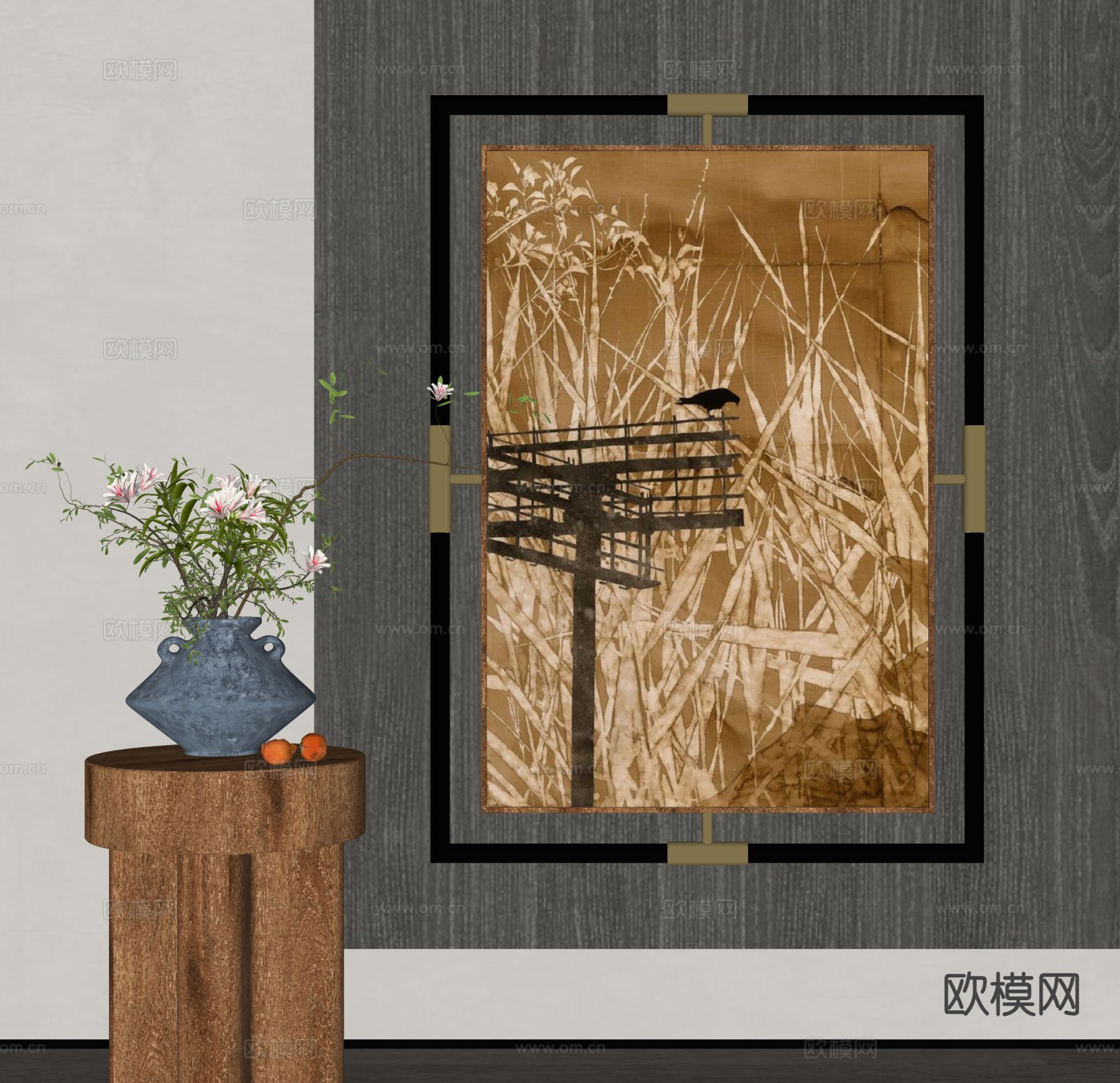 新中式装饰画 艺术画 挂画su模型