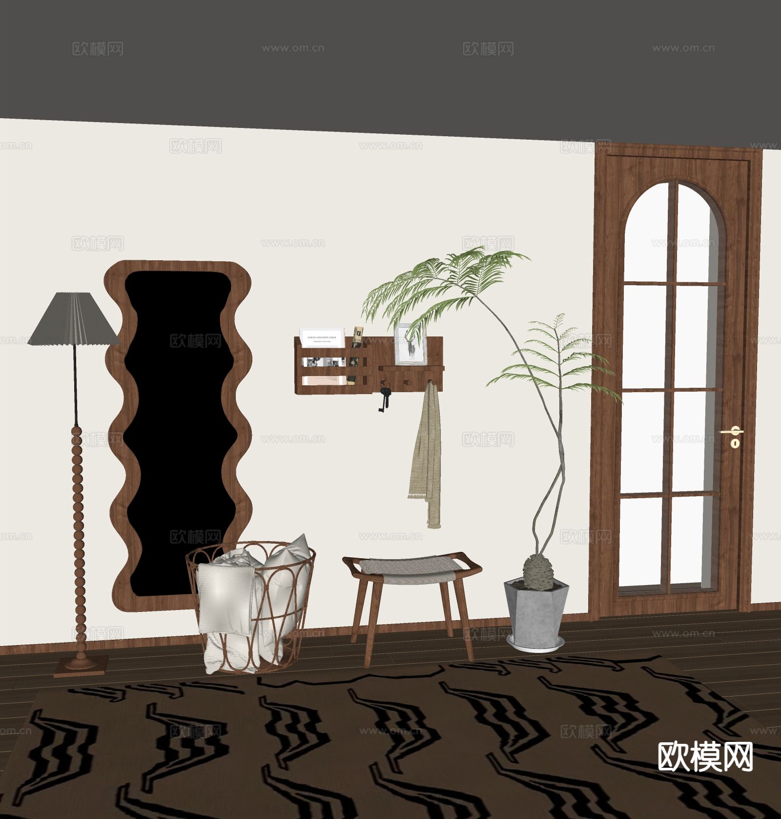 中古风镜子 全身镜 穿衣镜su模型下载（渲染图1）