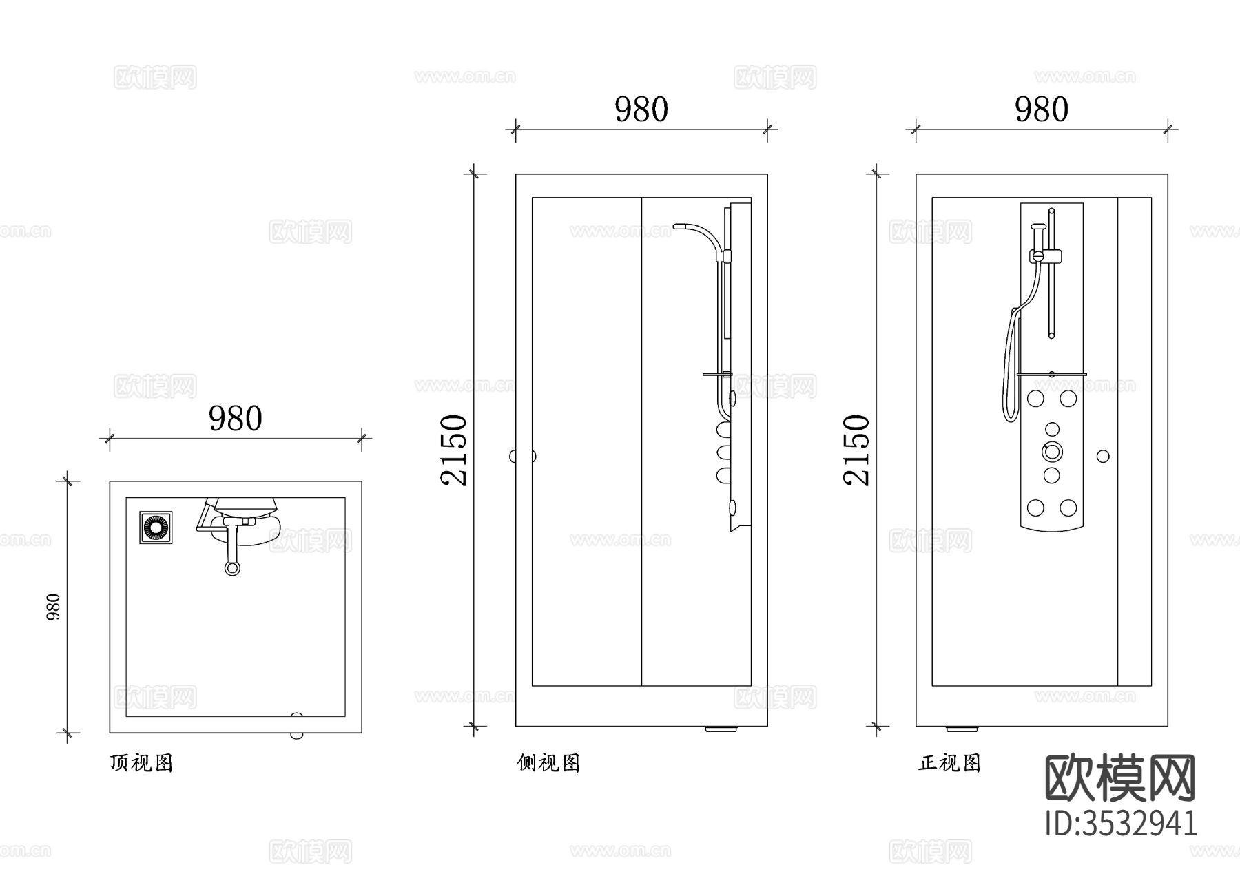 步入式淋浴间cad平面图下载