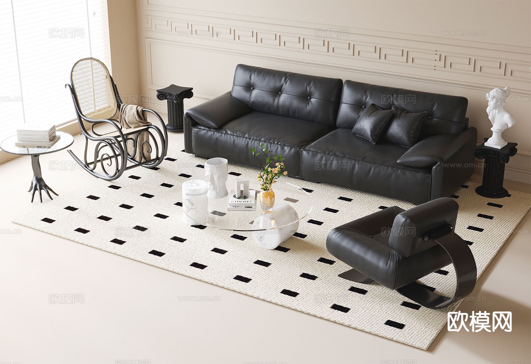 法式组合沙发su模型下载（渲染图2）