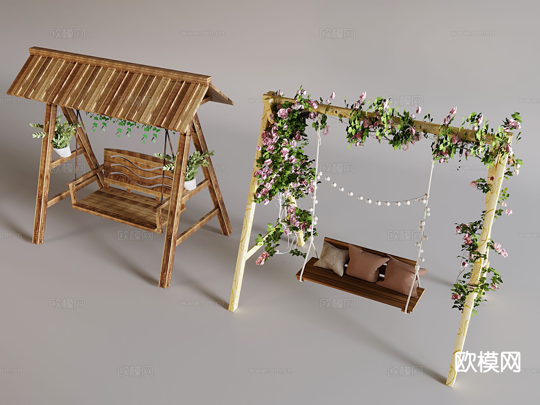户外秋千椅 吊椅 摇椅su模型下载（渲染图2）