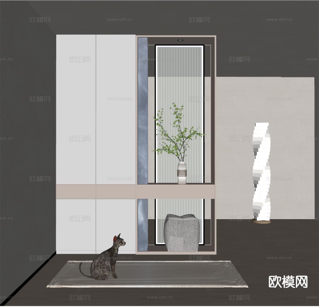玄关鞋柜 隔断鞋柜su模型下载（渲染图1）