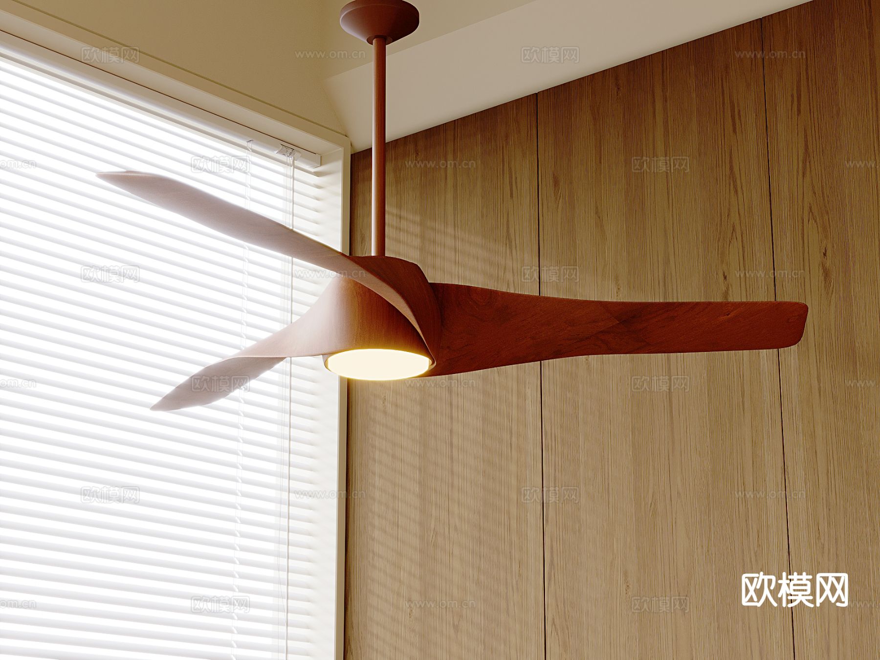 美式风扇灯 吊扇灯su模型下载（渲染图2）