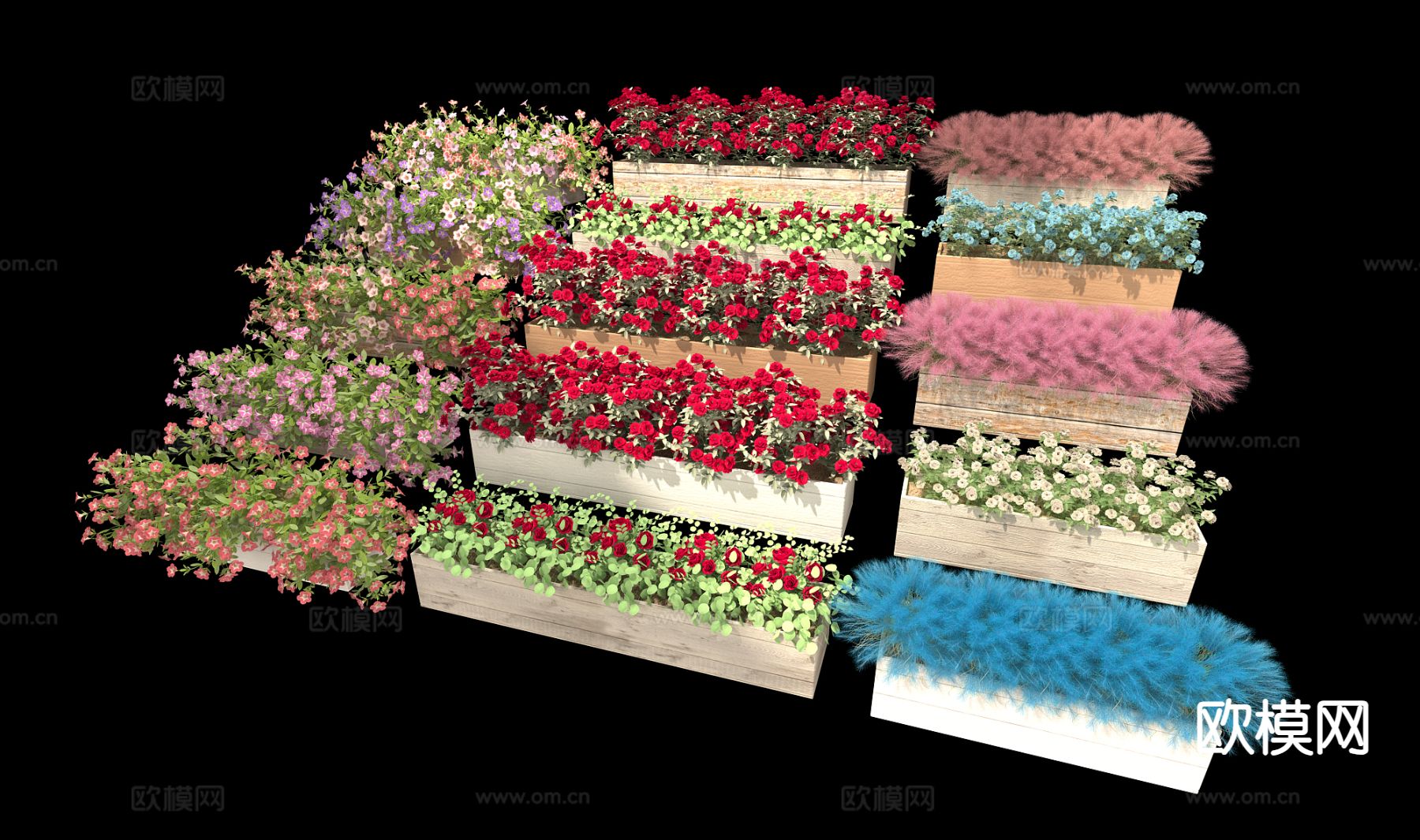 户外花箱 木花箱 花槽3d模型