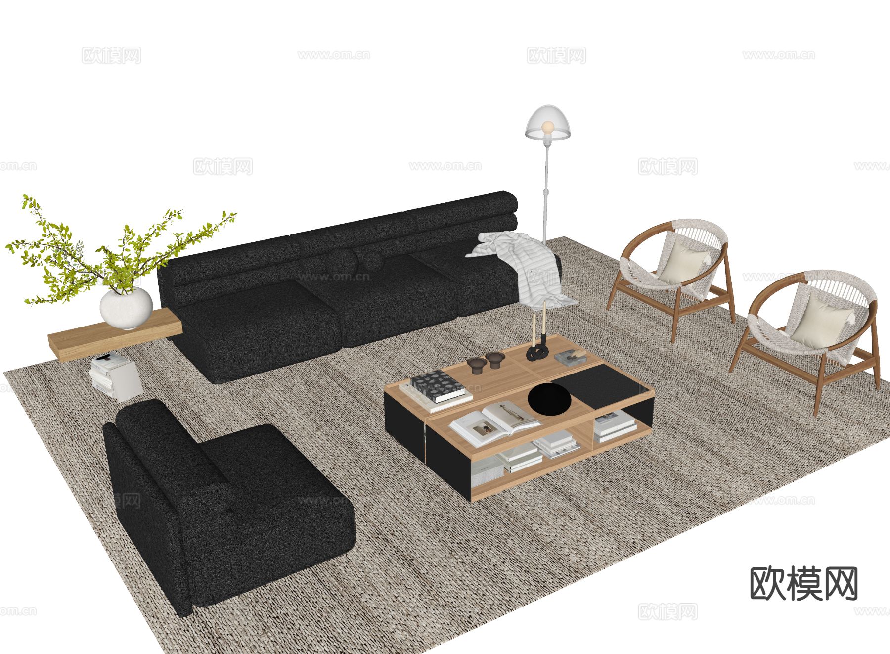 中古风组合沙发su模型下载（渲染图1）