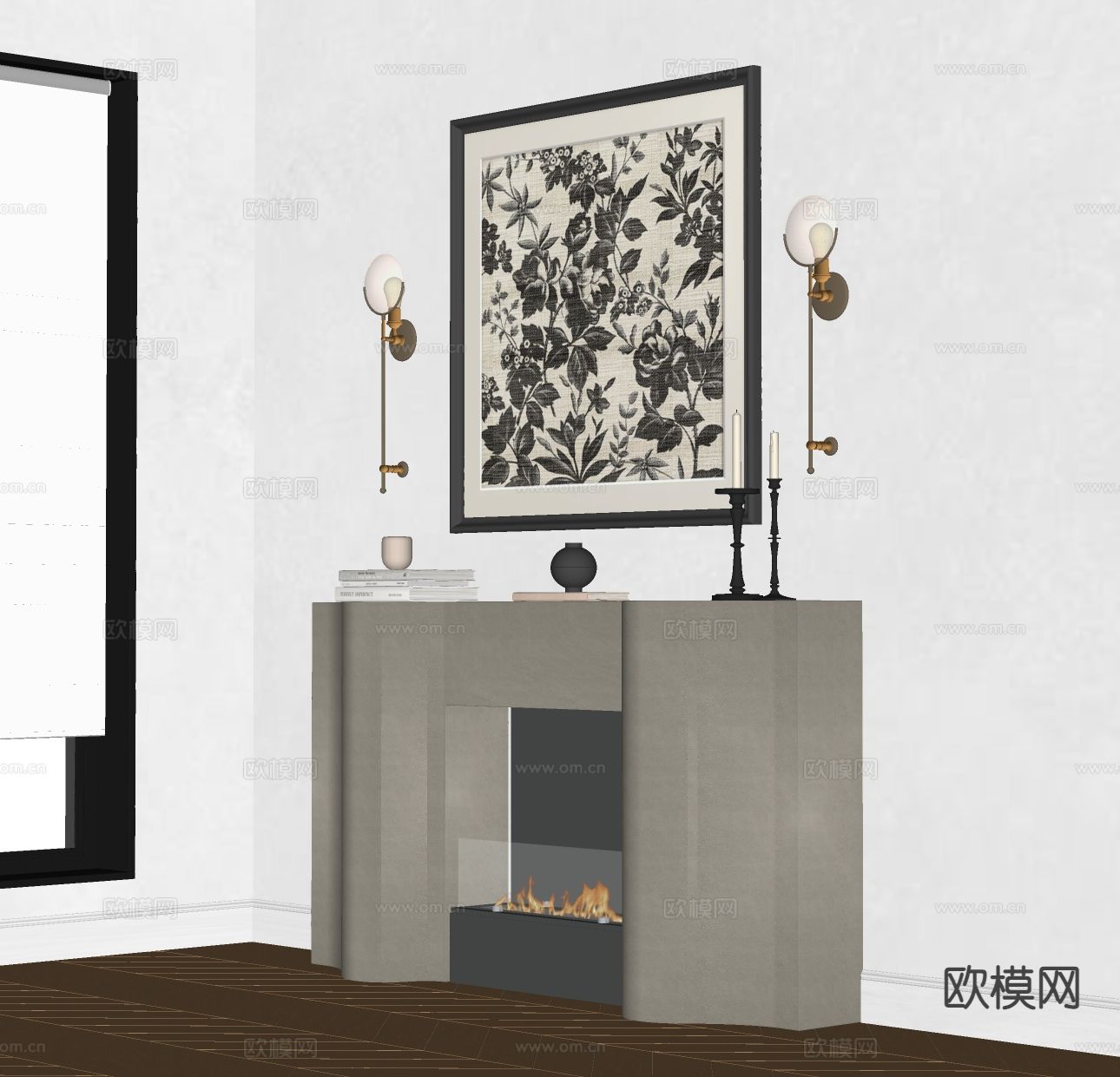侘寂风壁炉su模型下载（渲染图1）