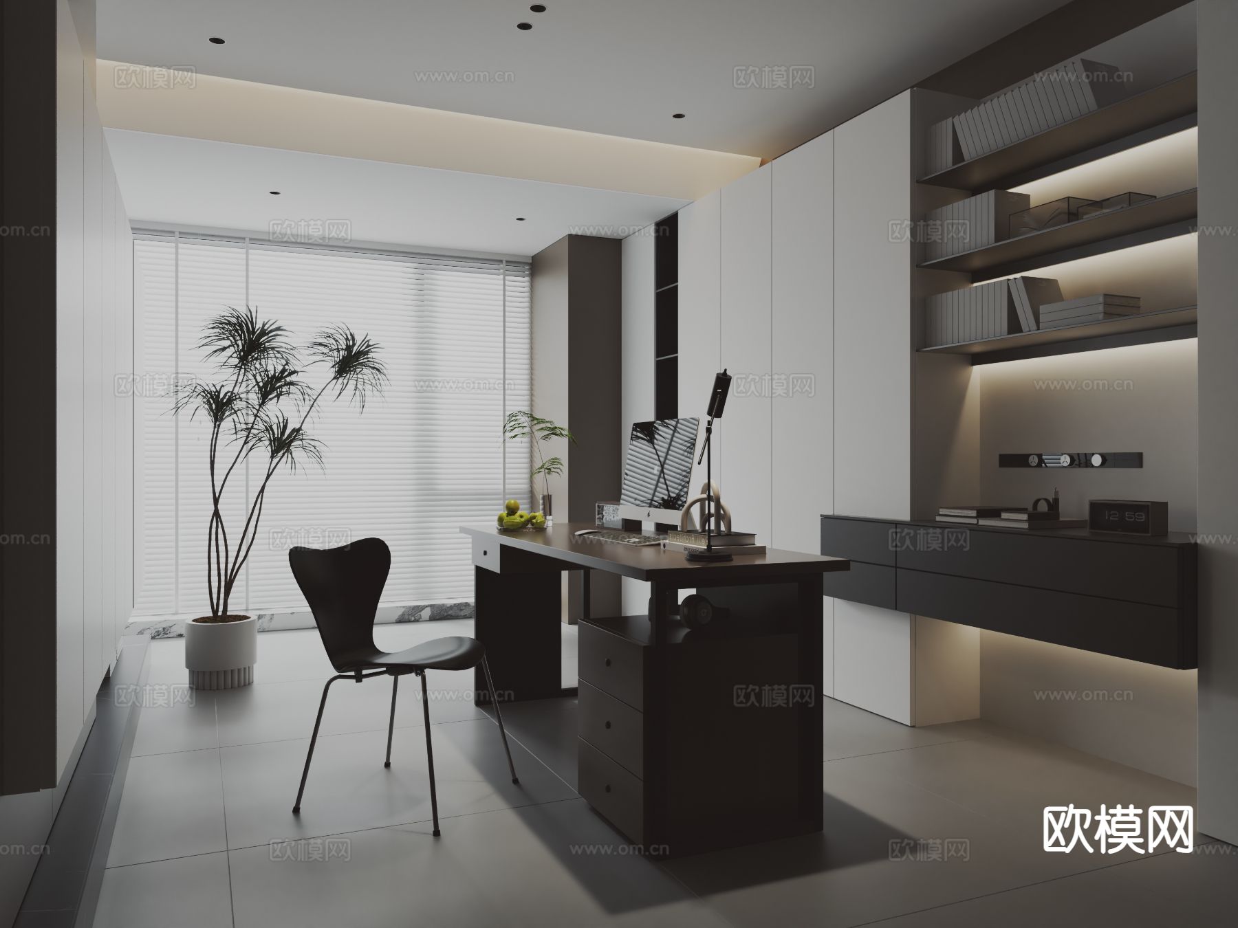 高级灰书房3d模型下载