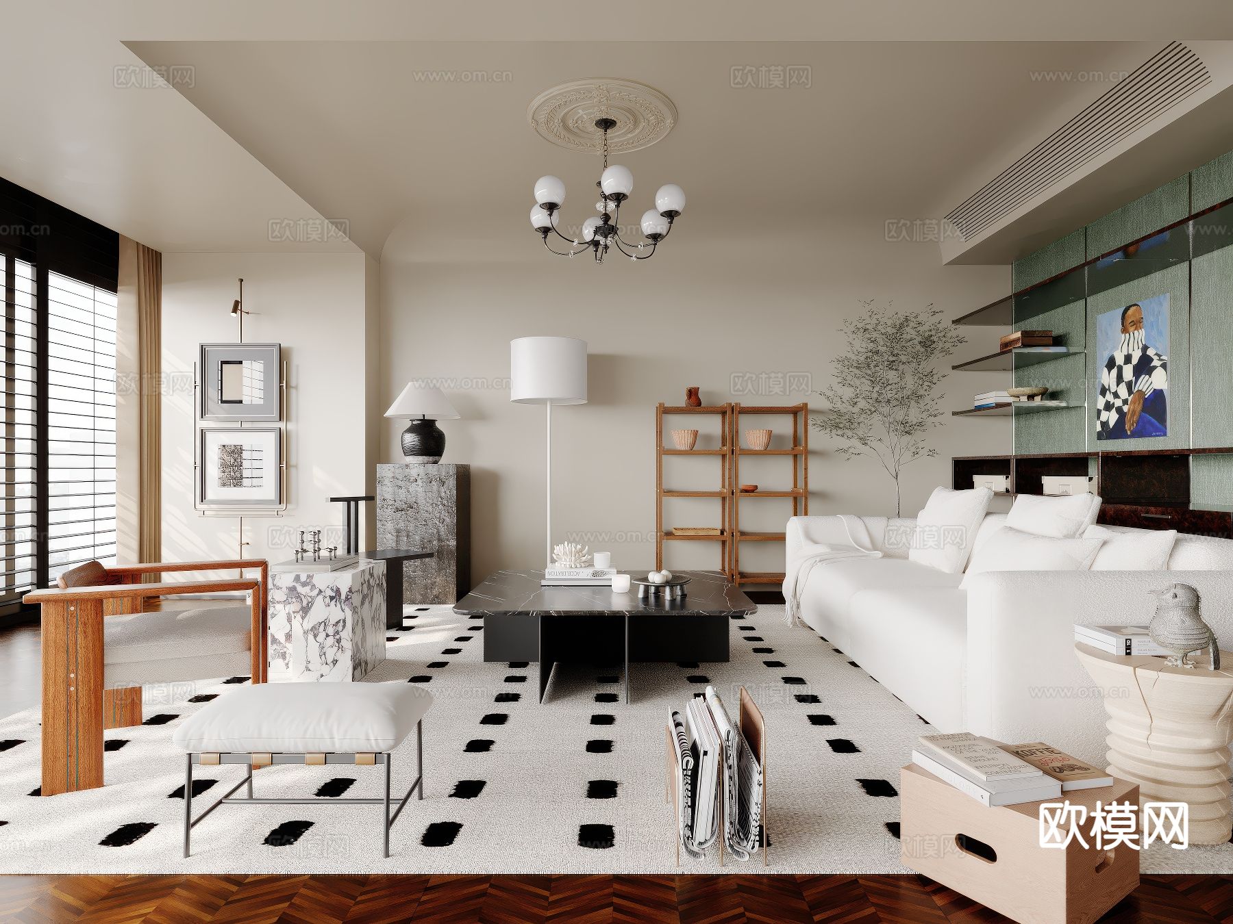 中古风客厅su模型下载（渲染图2）