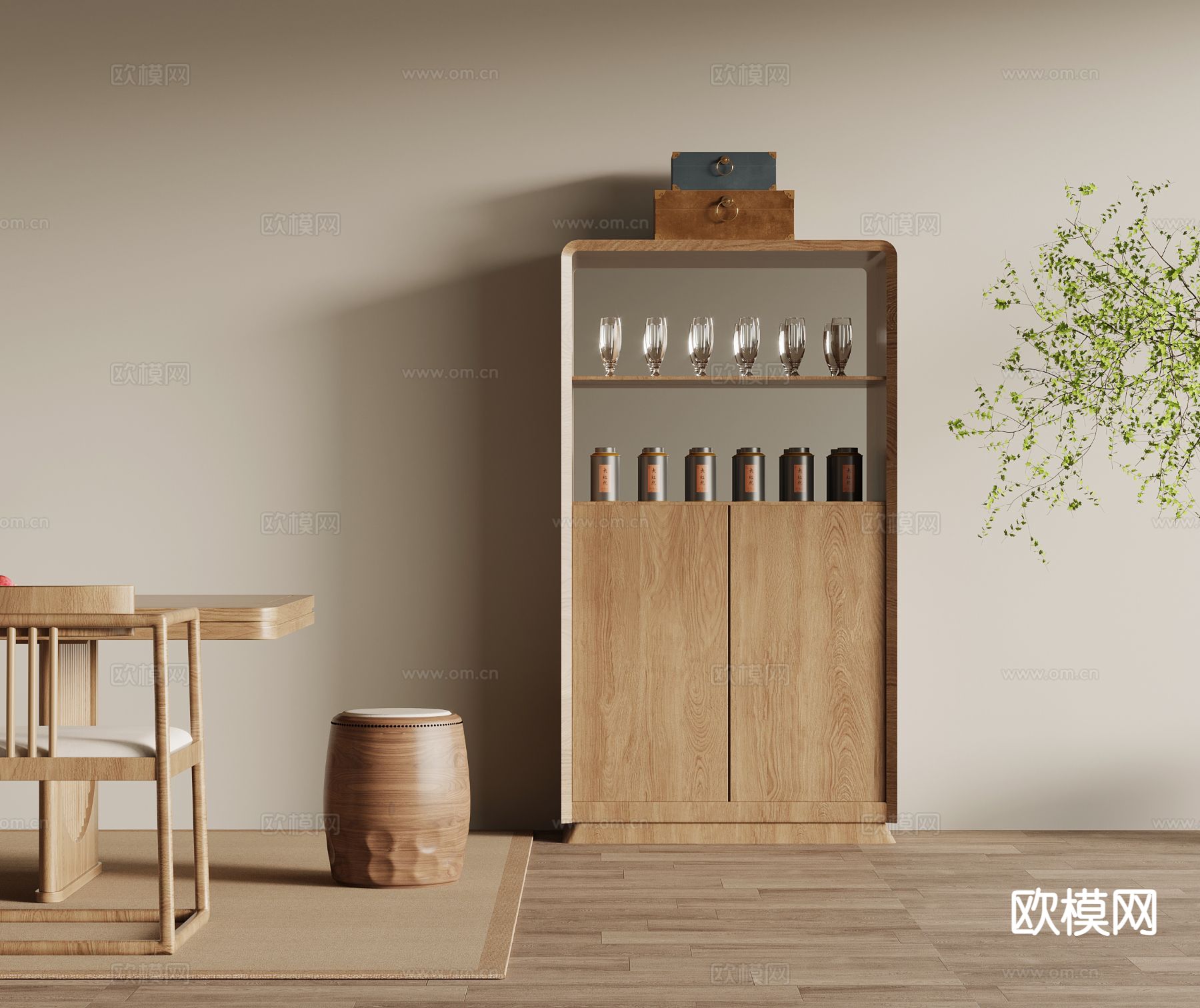 新中式茶柜 木柜3d模型下载