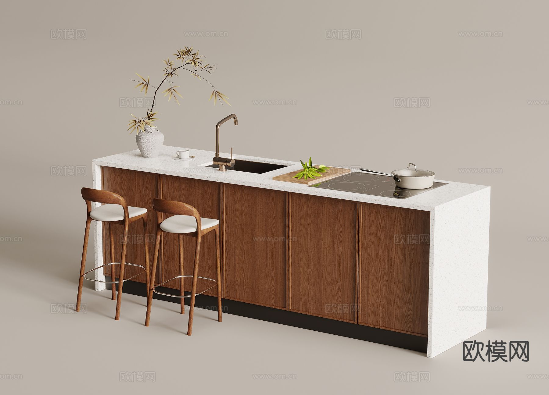 中古风吧台 吧椅3d模型下载