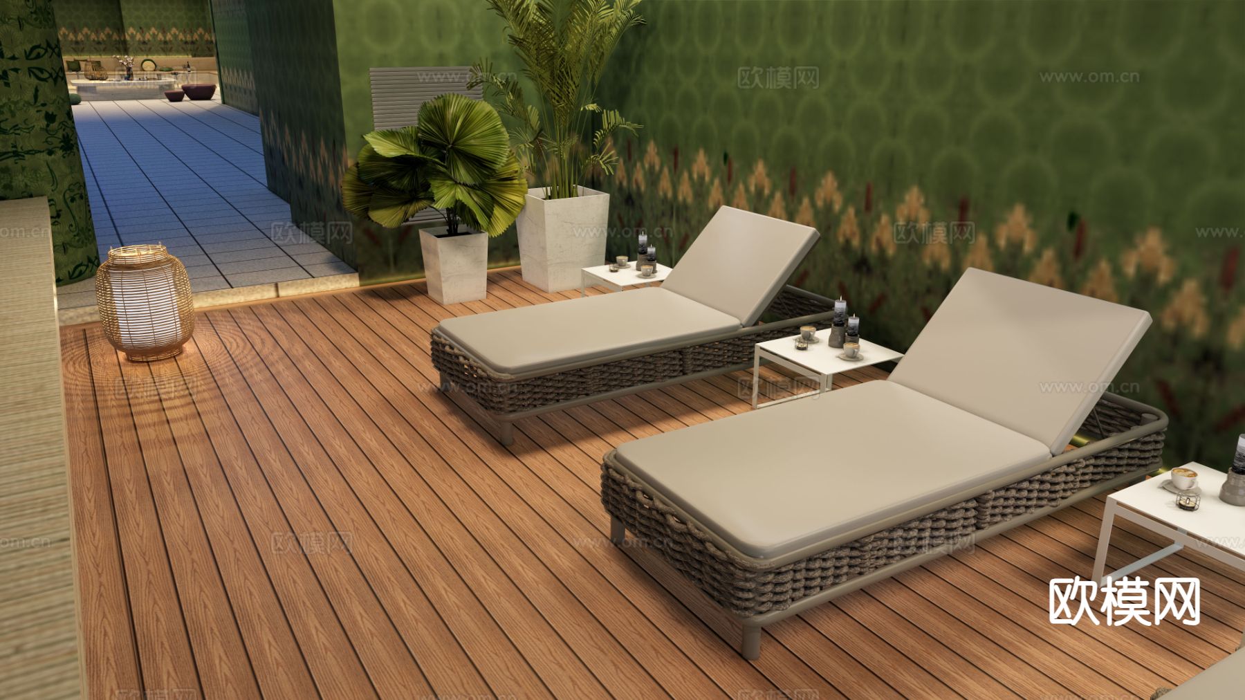 泳池躺椅 沙滩躺椅su模型下载（渲染图2）