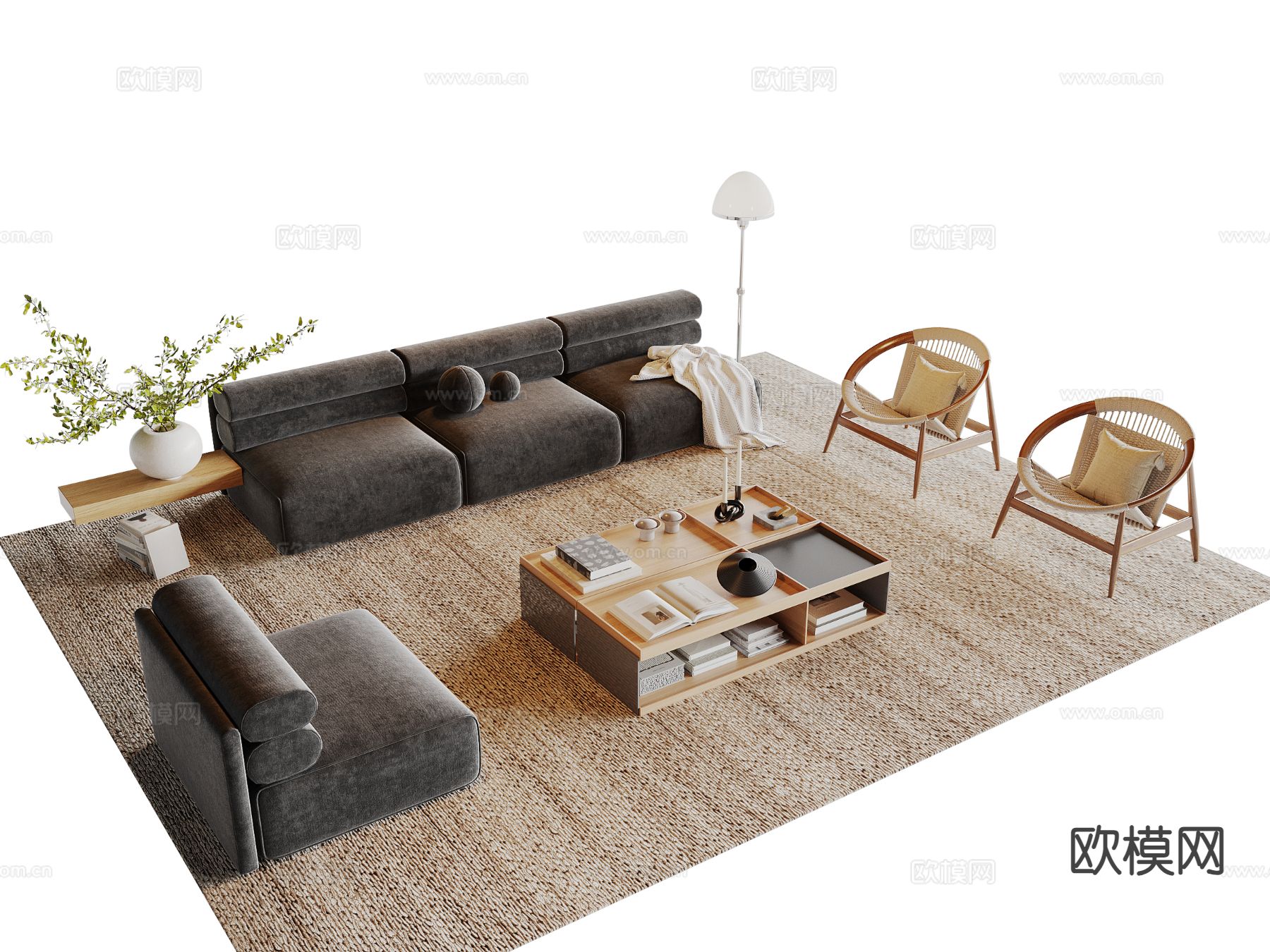 中古风组合沙发su模型下载（渲染图2）