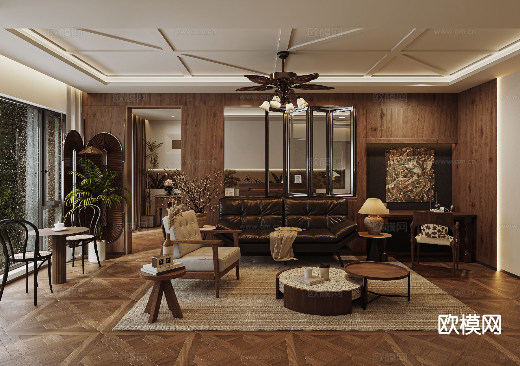 美式轻奢客厅su模型下载（渲染图2）