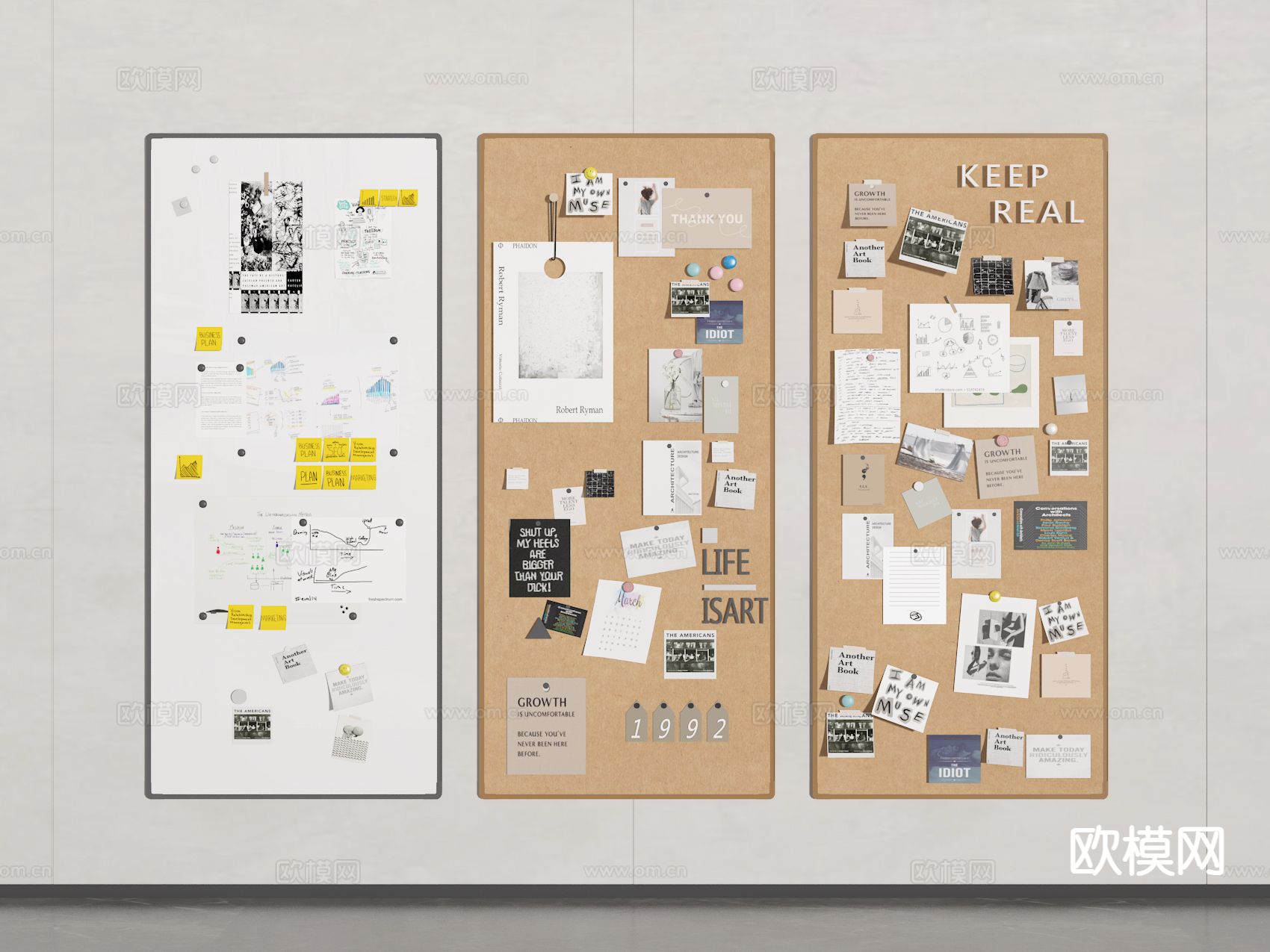 便签墙 软木板 墙饰 挂饰 白板3d模型