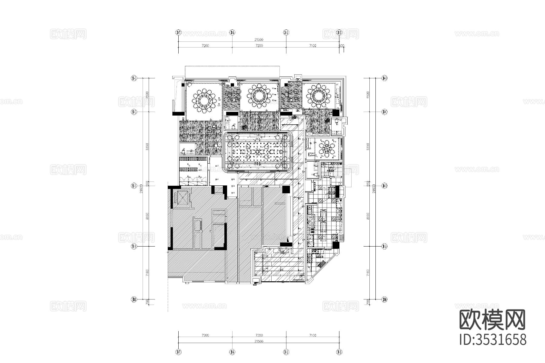 中西餐厅饭店cad平面图下载（渲染图4）