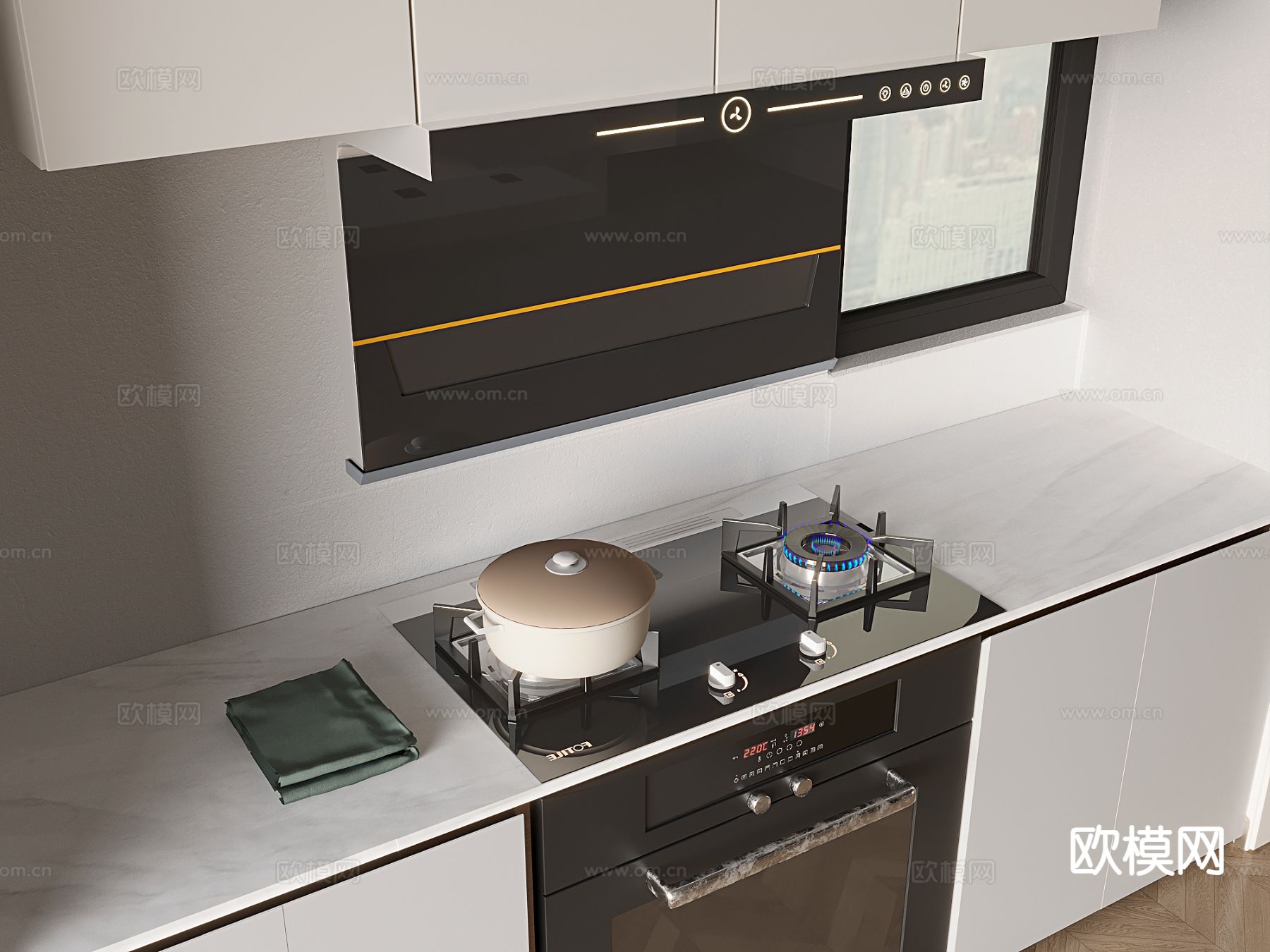 灶台 炉灶 油烟机 燃气灶su模型下载（渲染图2）