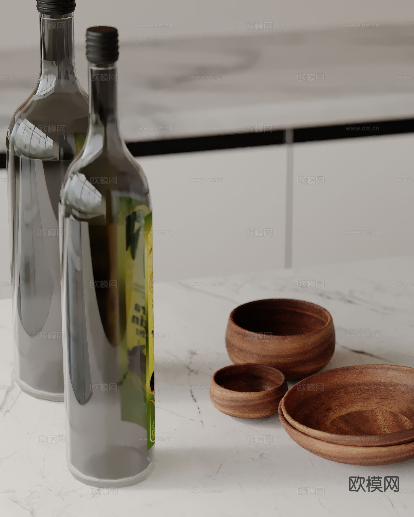 酒瓶 杯子 托盘su模型下载（渲染图2）