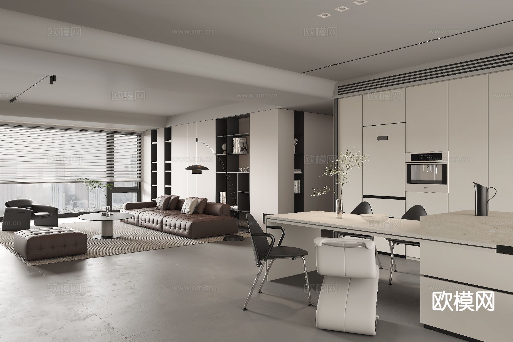 现代客餐厅3d模型下载（渲染图1）