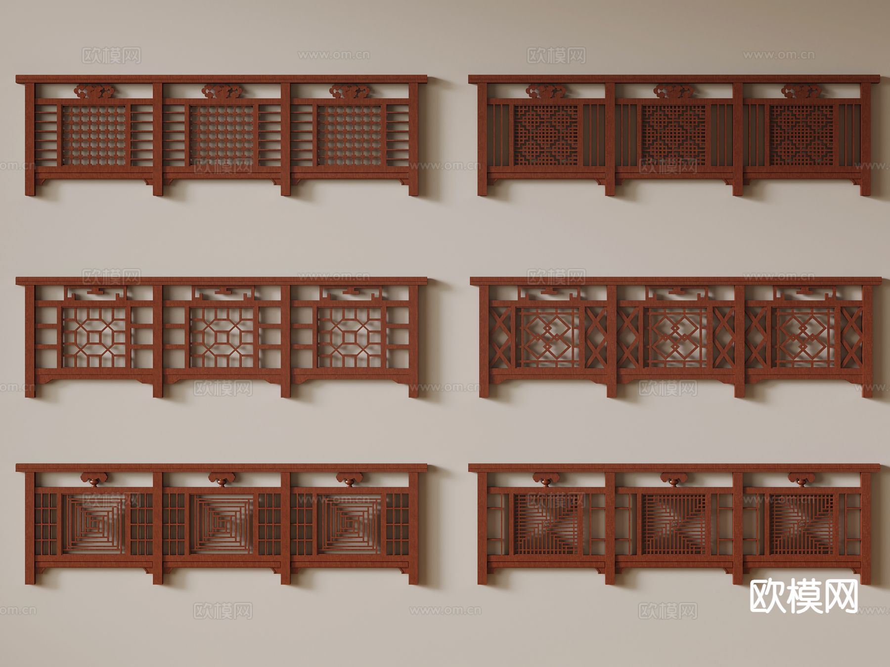 新中式实木栏杆 护栏 扶手栏杆3d模型