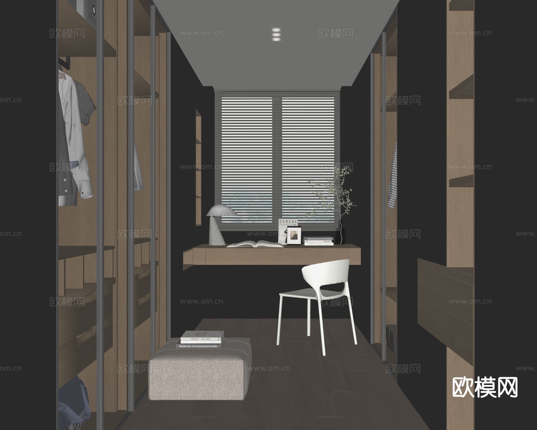 暗黑风衣帽间su模型下载（渲染图1）