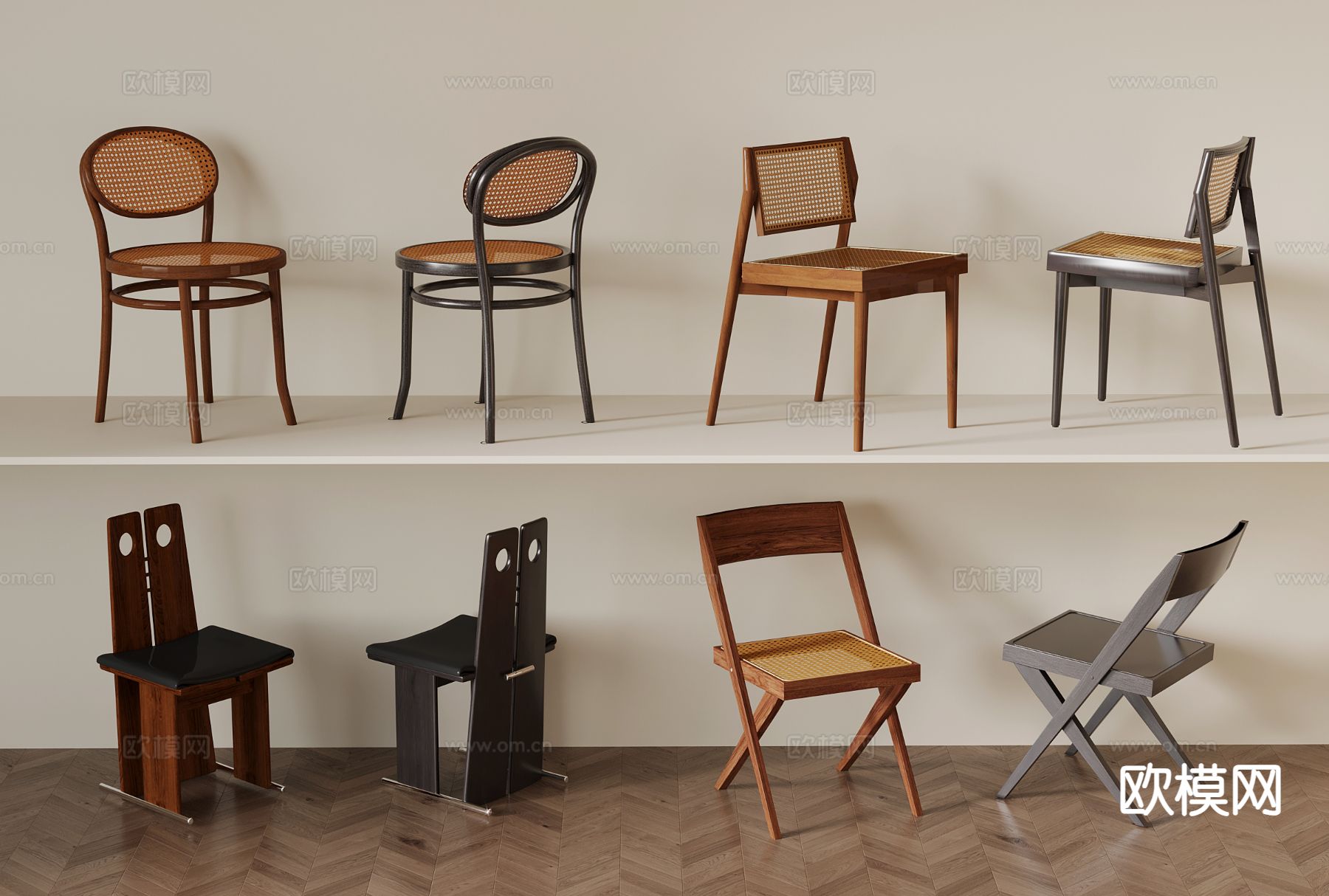 法式椅子 餐椅 藤编椅子 木椅3d模型下载
