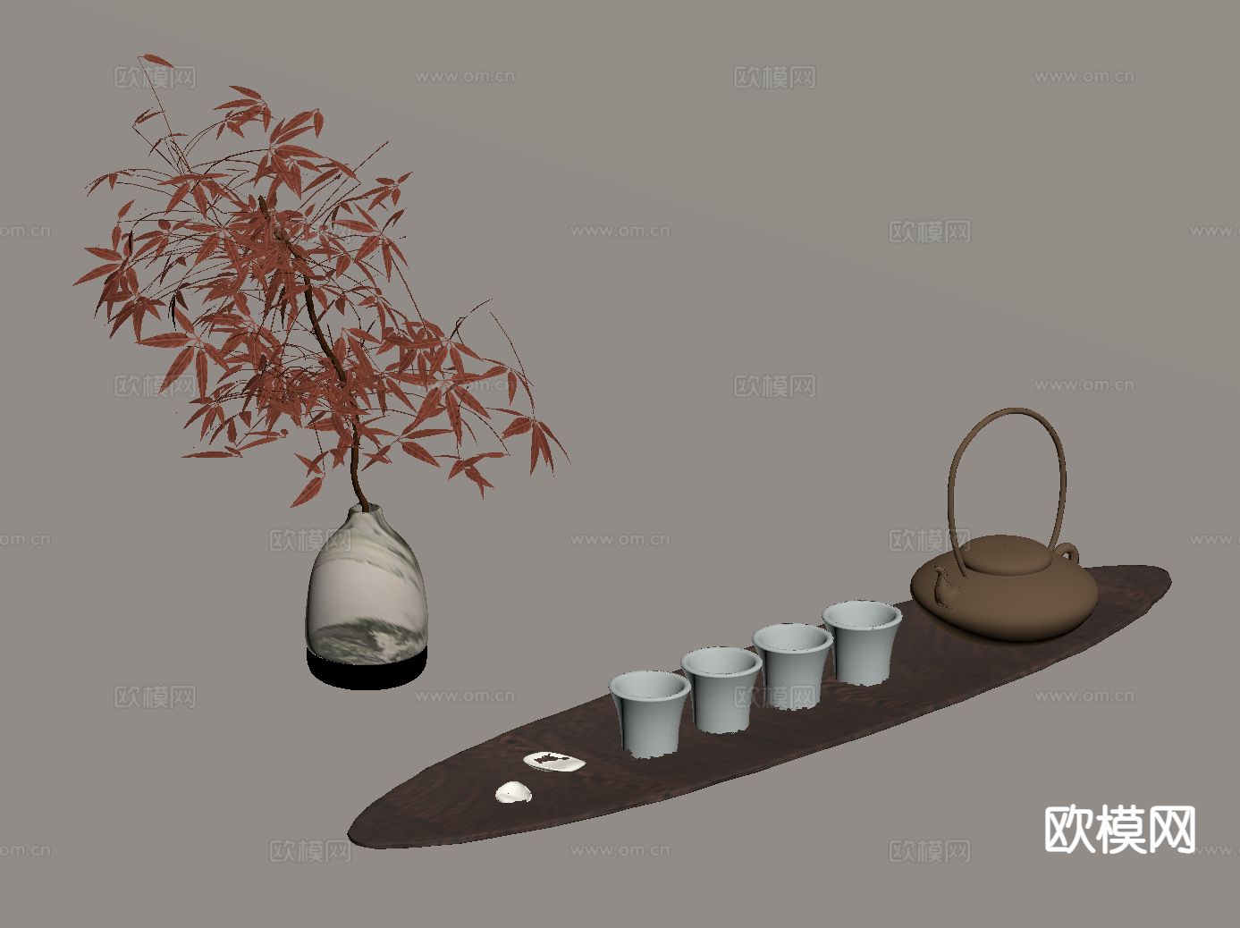 新中式茶具 茶壶 茶杯su模型下载（渲染图1）