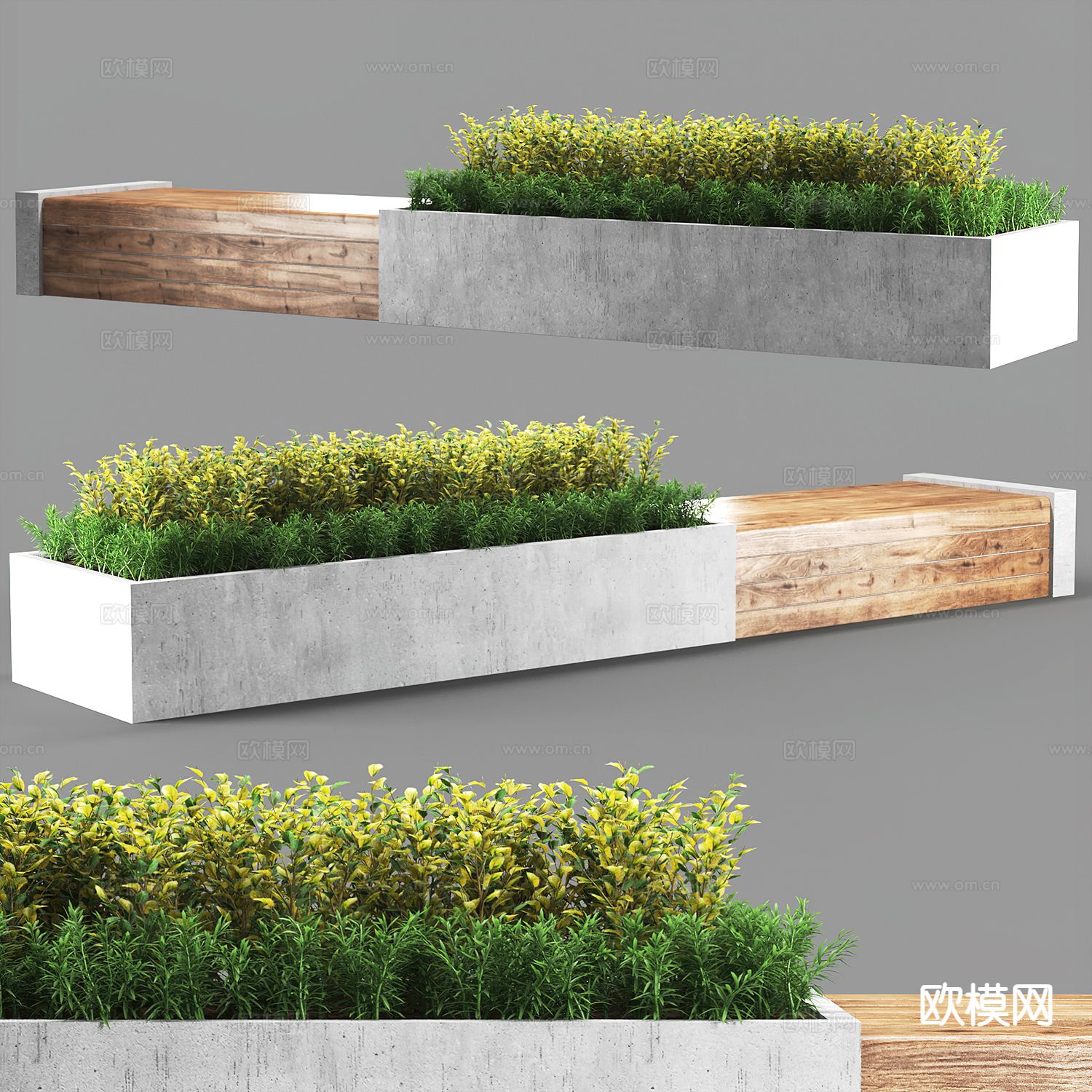 现代户外绿植池 公共椅3d模型